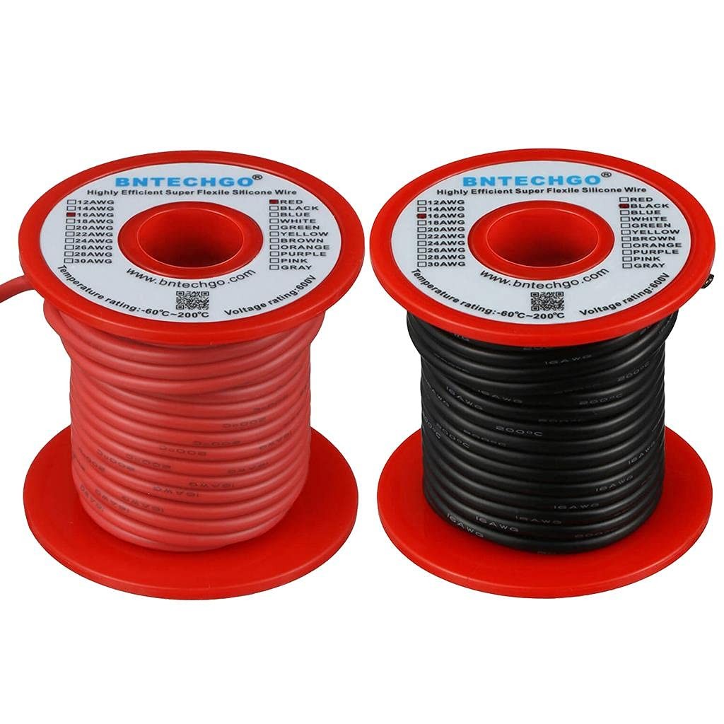 16 Gauge Silicone Wire Spool red and Black Each 50ft Flexible 16 AWG Stranded…