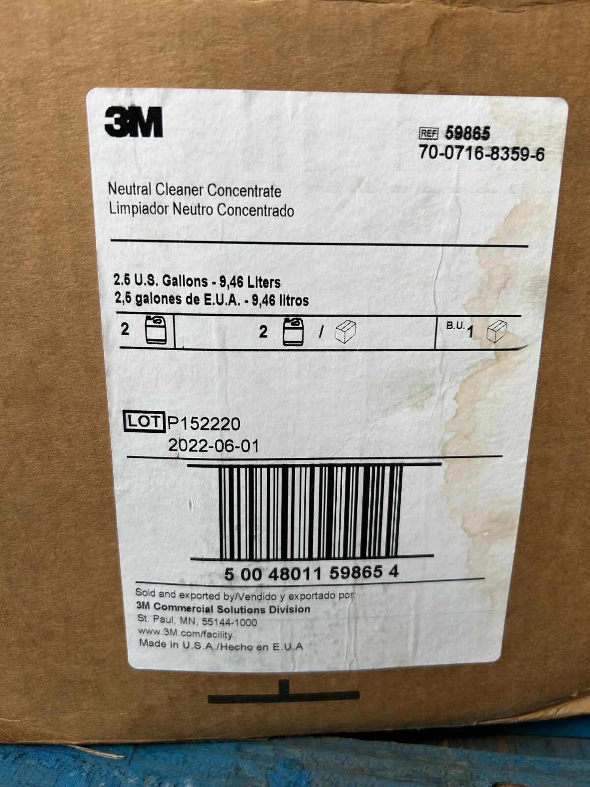 3M Neutral Cleaner Concentrate 2x 2.5 gallons 8659 ScotchGard hard floor protect