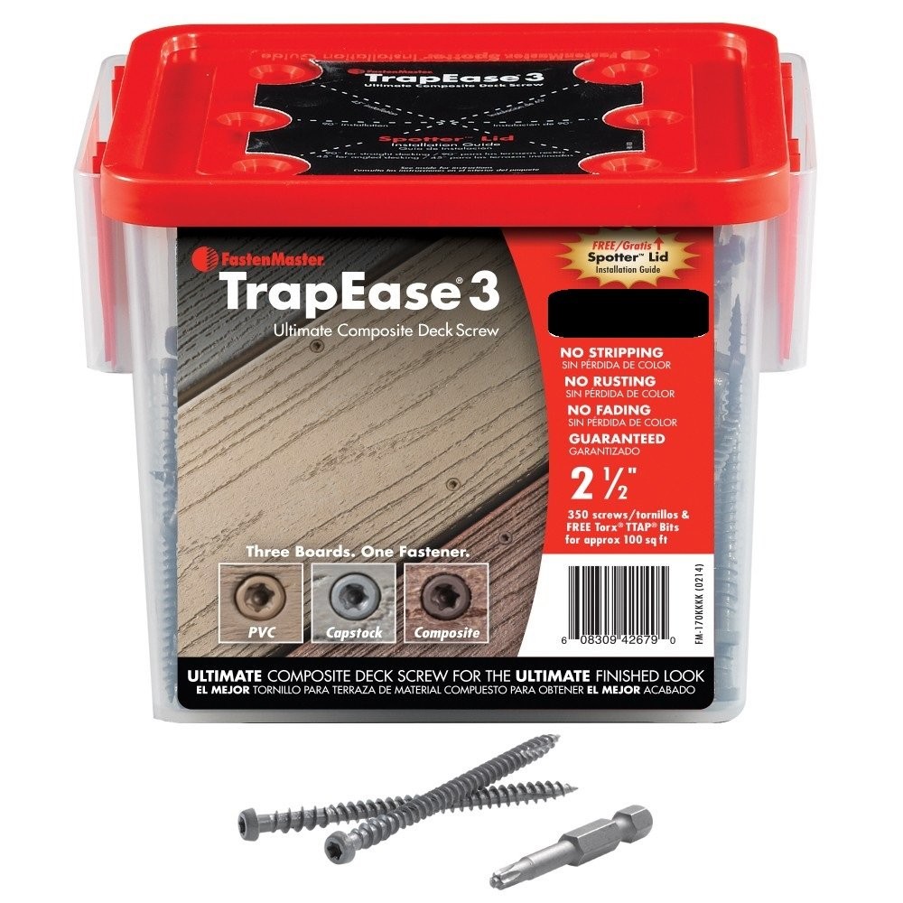 FASTENMASTER Fmtr3-212 2-1/2″ Trapease 3 Composite Deck Screw Trex-Tiki Torch –