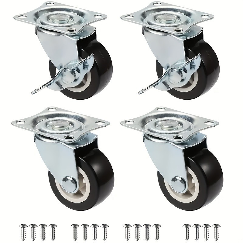 Swivel Caster Wheels with Brake – Quiet, 360° Rotating for Furniture & Carts