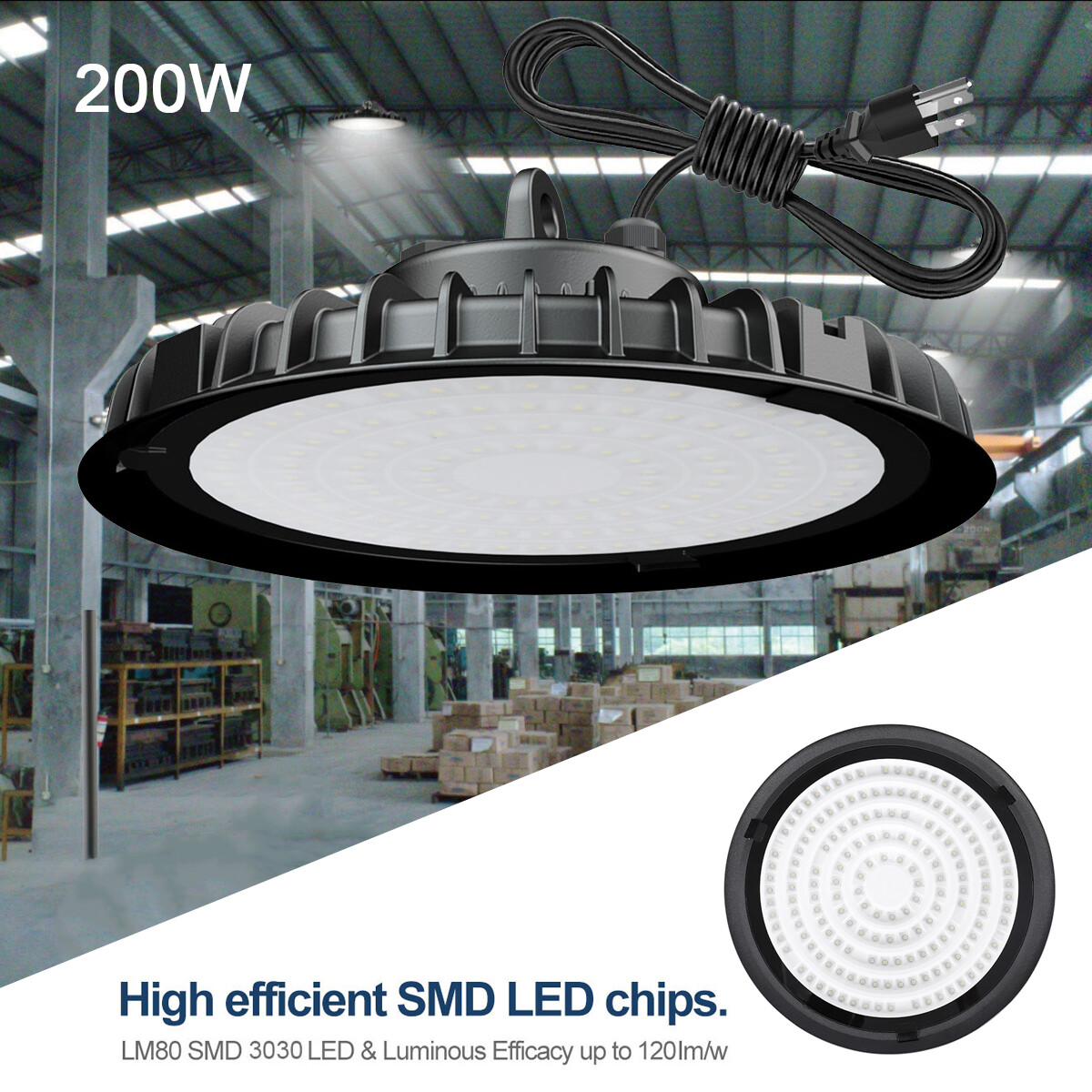 200W UFO Led High Bay Light 200 Watts Industrial Commercial Warehouse Gym Light