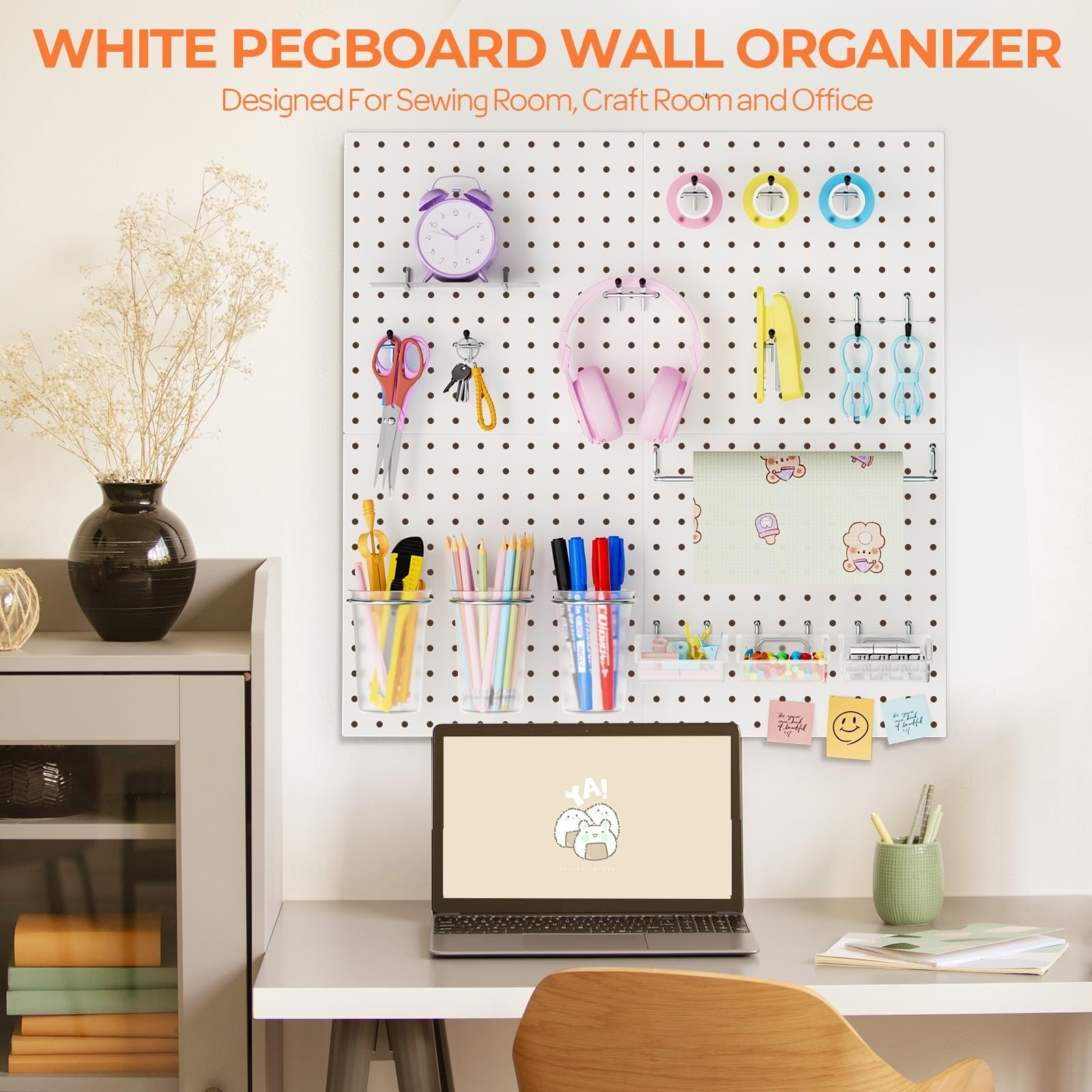 70PCS Metal Pegboard Kit – 4 White Panels, Hooks, Bins, Cups & Organizer for Cra