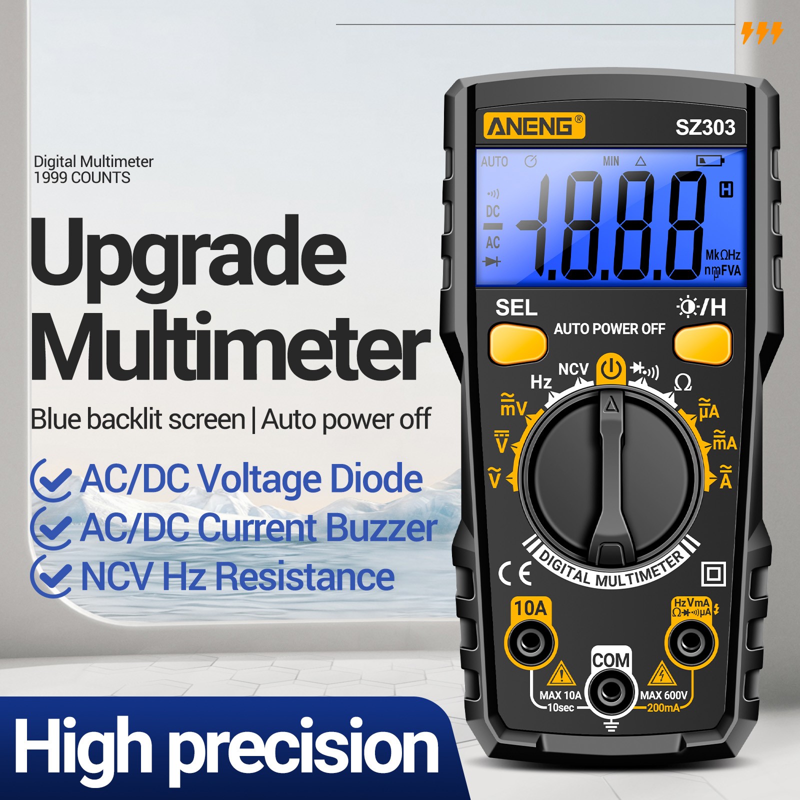 SZ303 Multimeter 1999 Count Digital AC/DC Voltage Current Resistance IUSO