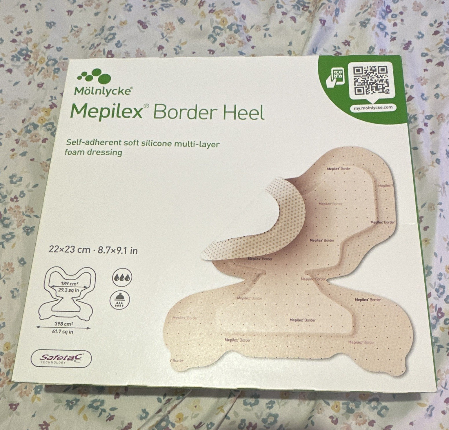 2 boxes of 10 Mölnlycke Mepilex Border Heel Foam Dressing 22x23cm Self-Adherent