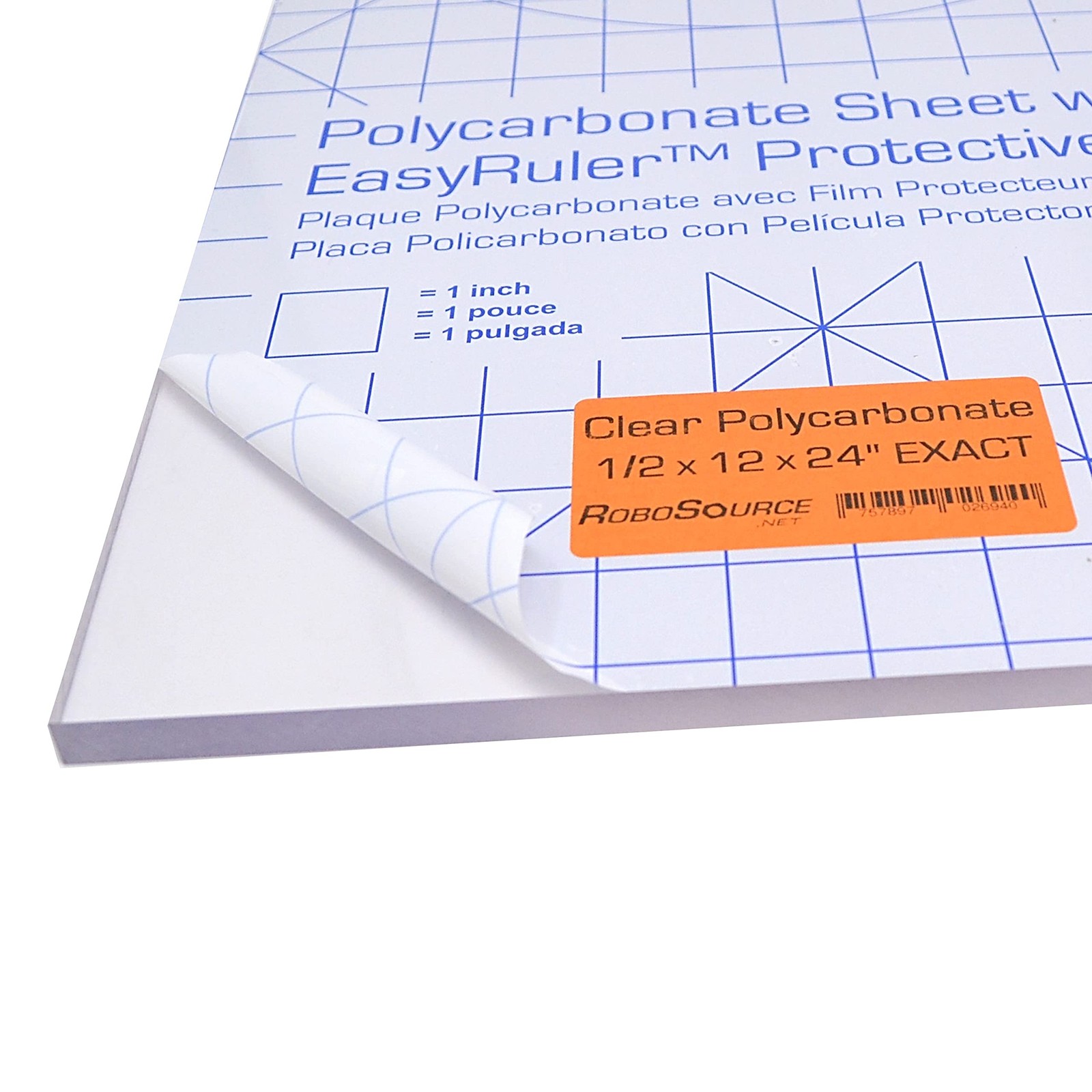 Polycarbonate Clear Plastic Sheet 12 X 24 X 0.472 1/2 Exact With Easyruler