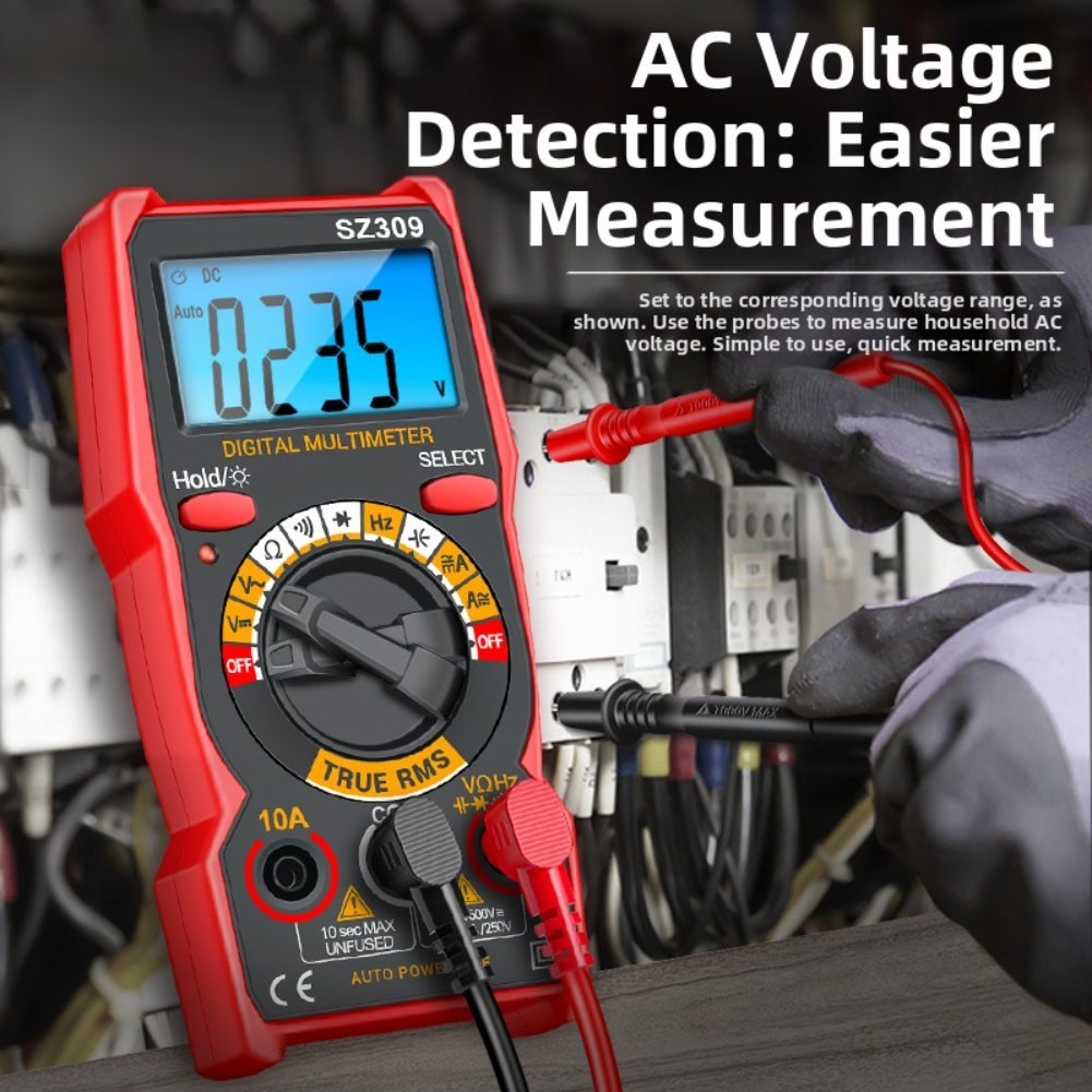 Digital Multimeter with Backlight and Auto Power Off for AC DC Voltage Current