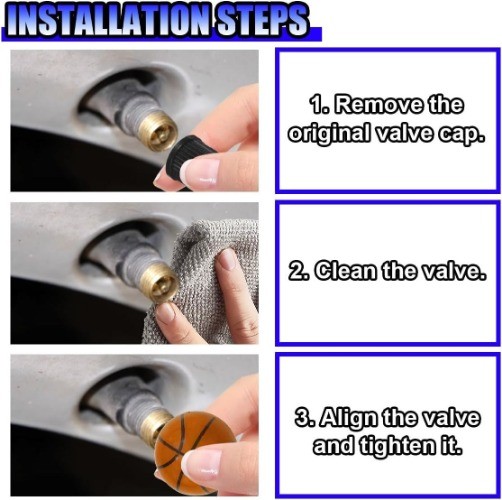 Basketball Style Tire Valve Stem Caps, 4-Pack Dust-Proof Uni Color: Basketball