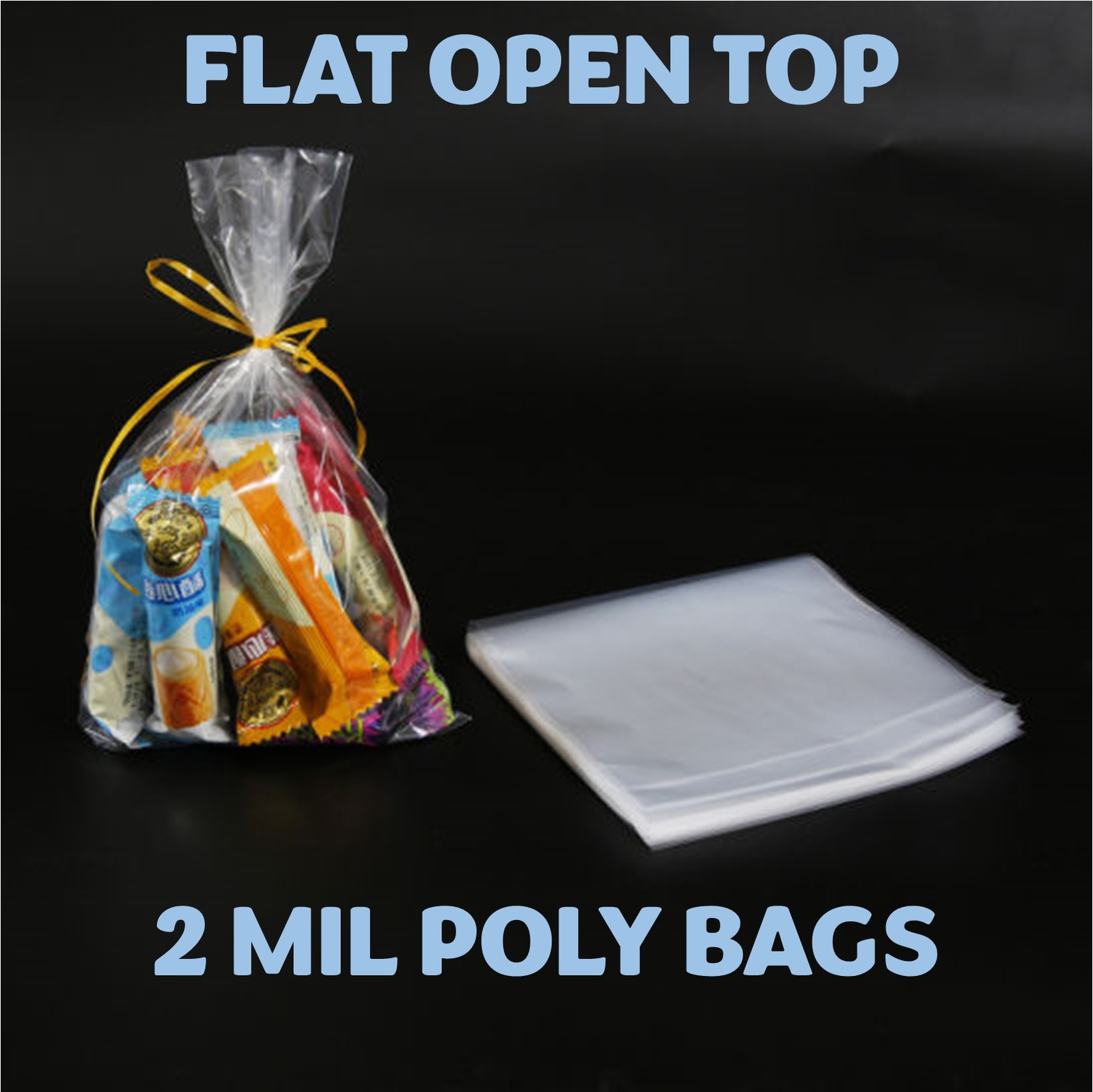 ANY SIZE 100 2MIL FLAT OPEN TOP CLEAR POLY BAGS FOOD PACKAGING PLASTIC SHIPPING