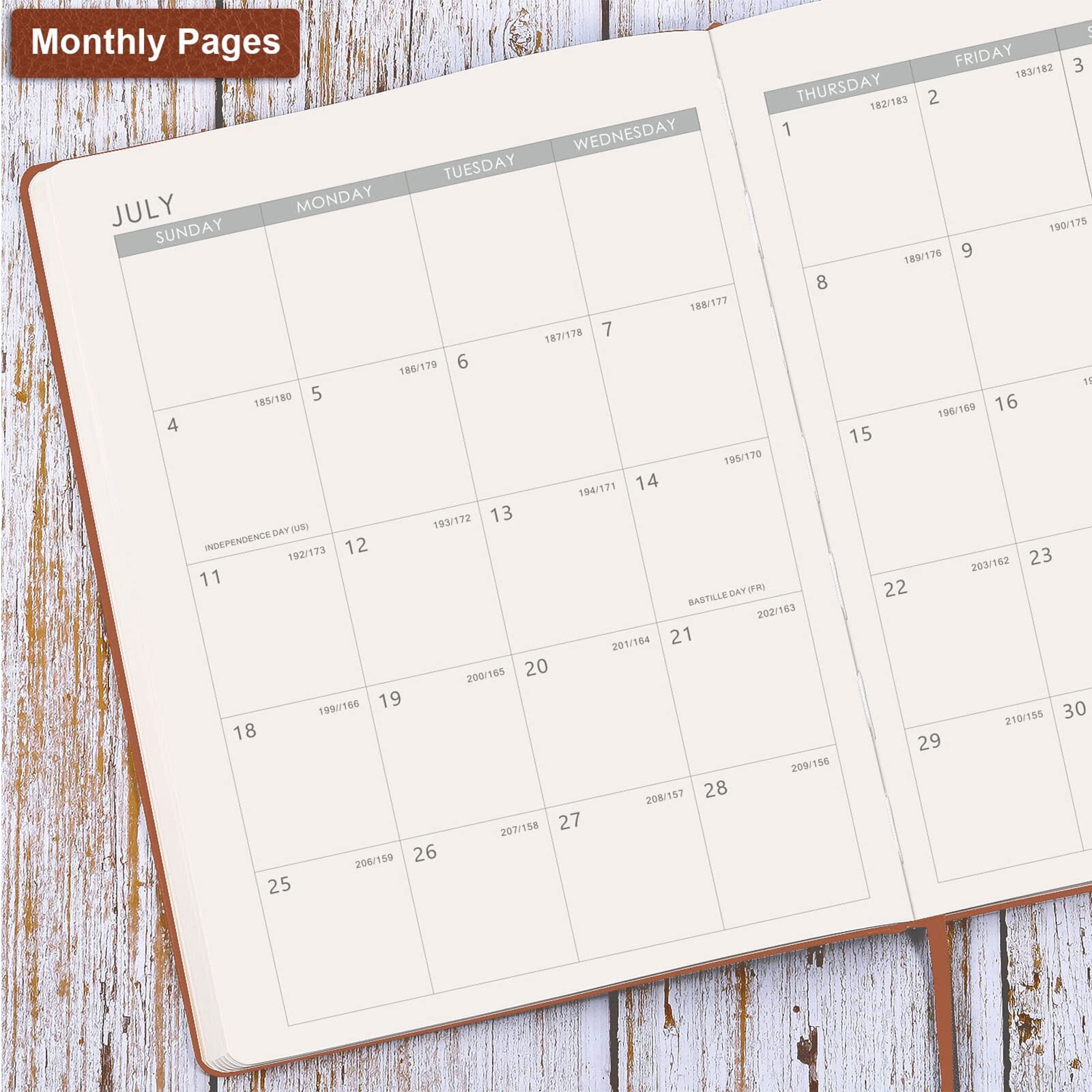 2025 Daily Weekly and Monthly Planner January to December Leather Cover Brown