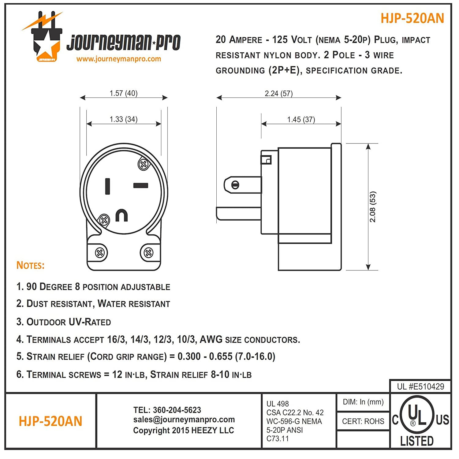 20 AMP MALE 90 Degree Extension Cord Replacement Ends Power Angled Plug Repair