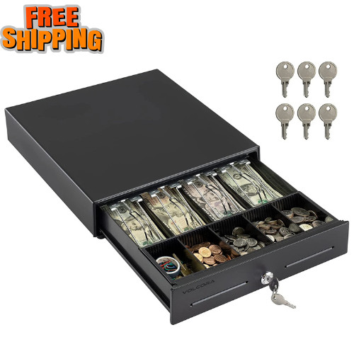 Electronic Cash Register Drawer 13″ POS Box 4 Bill 5 Coin Tray Lock RJ11 RJ12