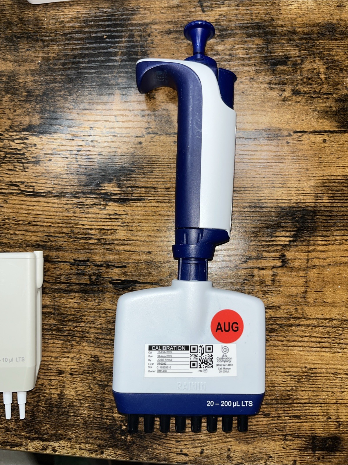 Calibrated RAININ L-200 8 CHANNEL PIPETTE L8-200XLS+ XLS 200 uL LTS 17013805