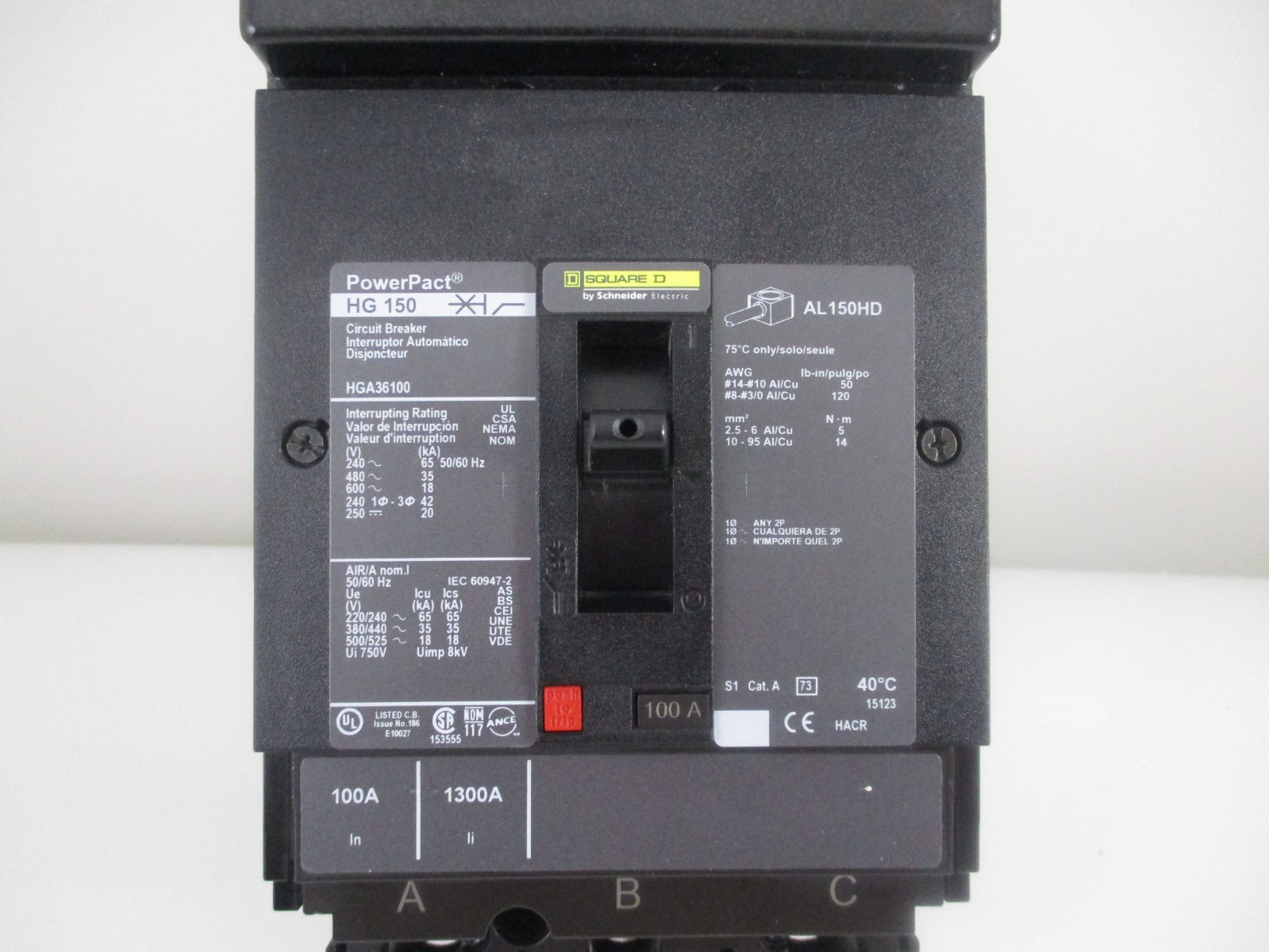 Square D HGA36100 Circuit Breaker I-line 100 Amp 3 Pole 600 Volt 35k@480V