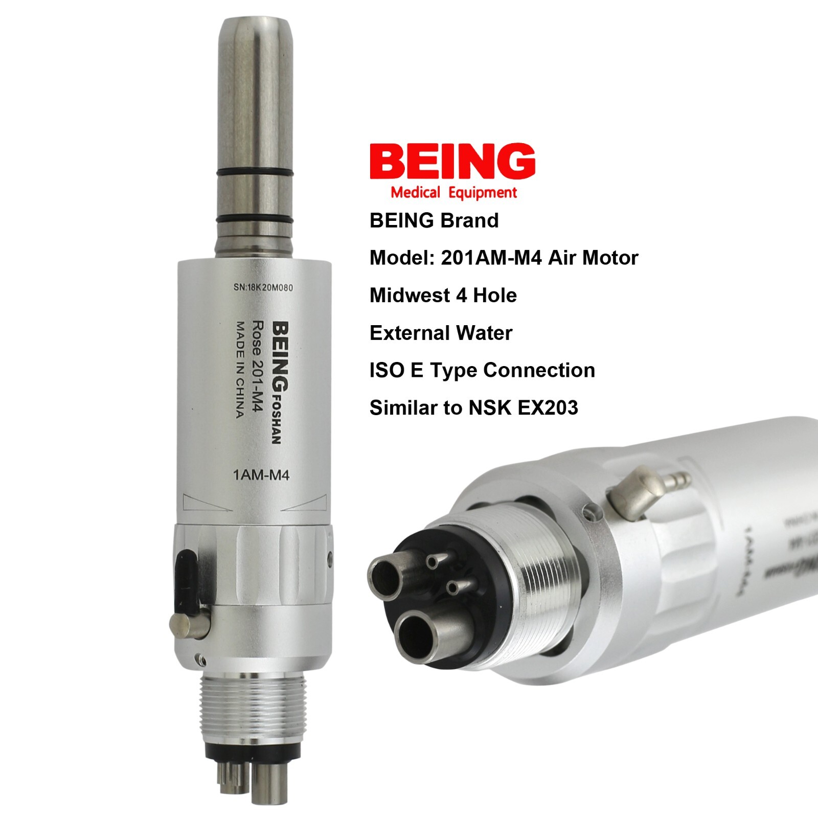 Dental Prophy Handpiece 4:1 1:1 Straight Nose Cone Air Motor 4 Hole NSK HP-44M