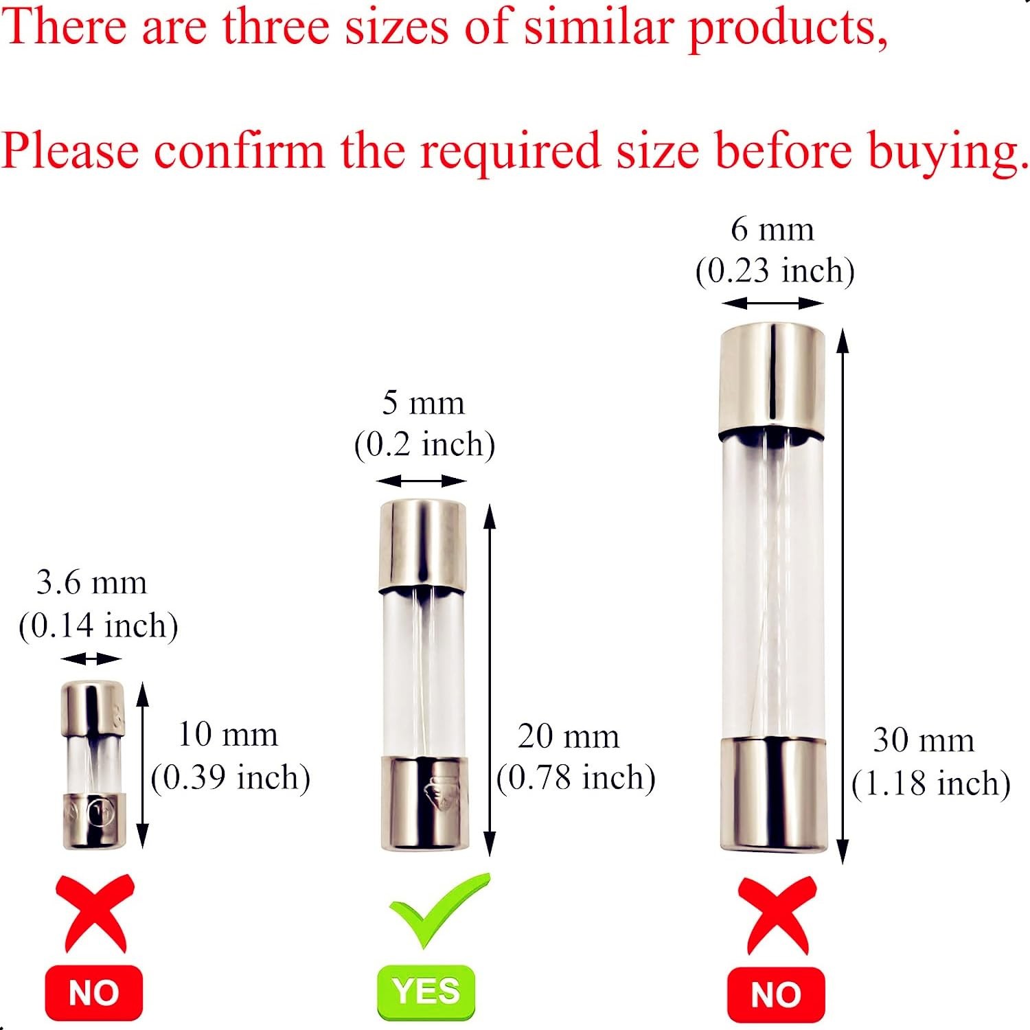SIXQJZML 10 Pack F5AL Fast-Blow Fuse 5A Max 5 amp 125V Glass Fuses 0.2 x