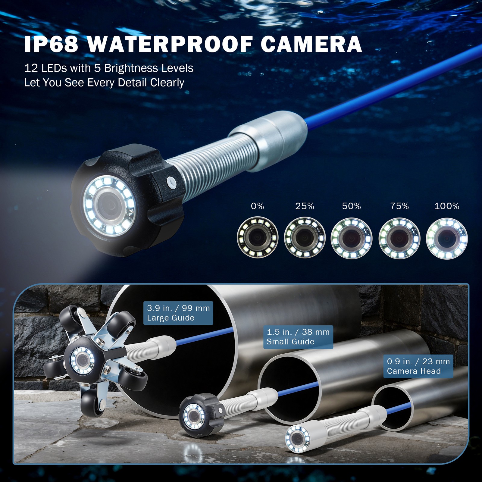 4.3 in. Sewer Camera w 98ft/30m Cable Length Marker 32GB Camera 8500mAh IP68
