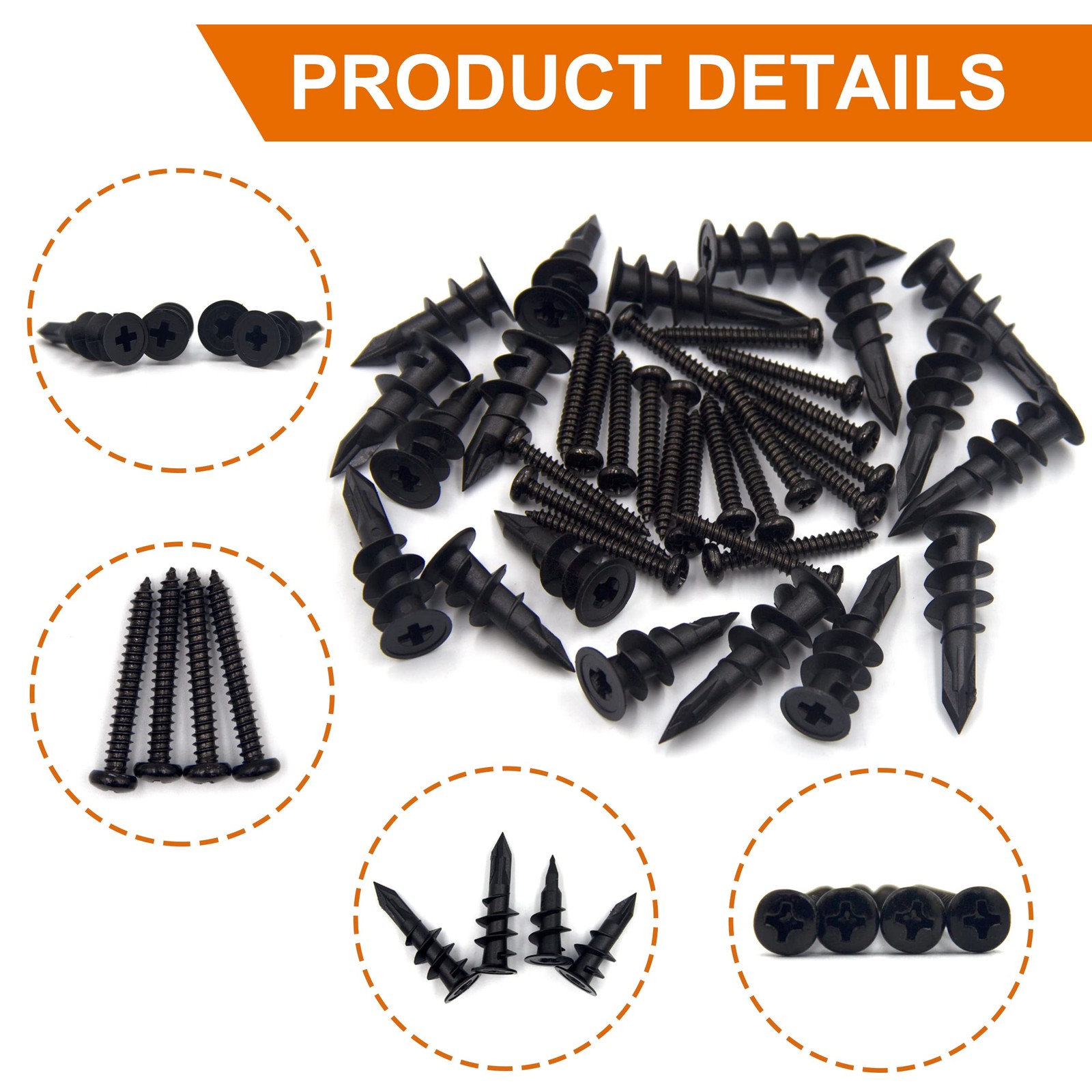 ISPINNER 100pcs #6#8 Self Drilling Plastic Drywall Anchors with #6 #8, Black