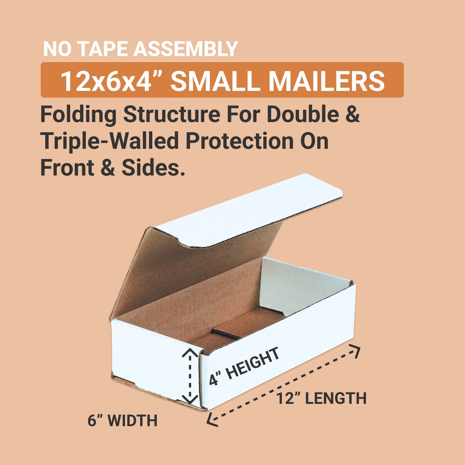 BOX USA Shipping Boxes Small 12″L x 6″W x 4″H 50-Pack – 12x6x4, Oyster White