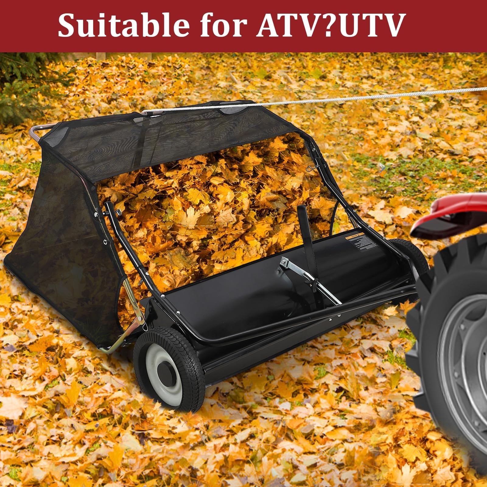 Tow Behind Lawn Sweeper 42 Inch Large Capacity Heavy Duty Leaf & Grass Collector