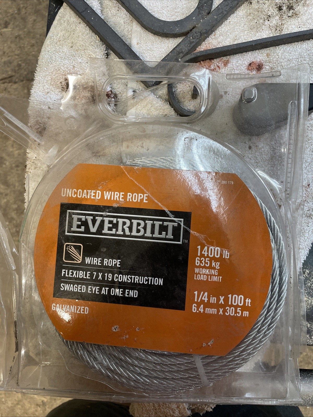 Everbilt 1/4 in. x 100 ft Galvanized Steel Uncoated Wire Rope 7×19 6.4mm x 30.5m