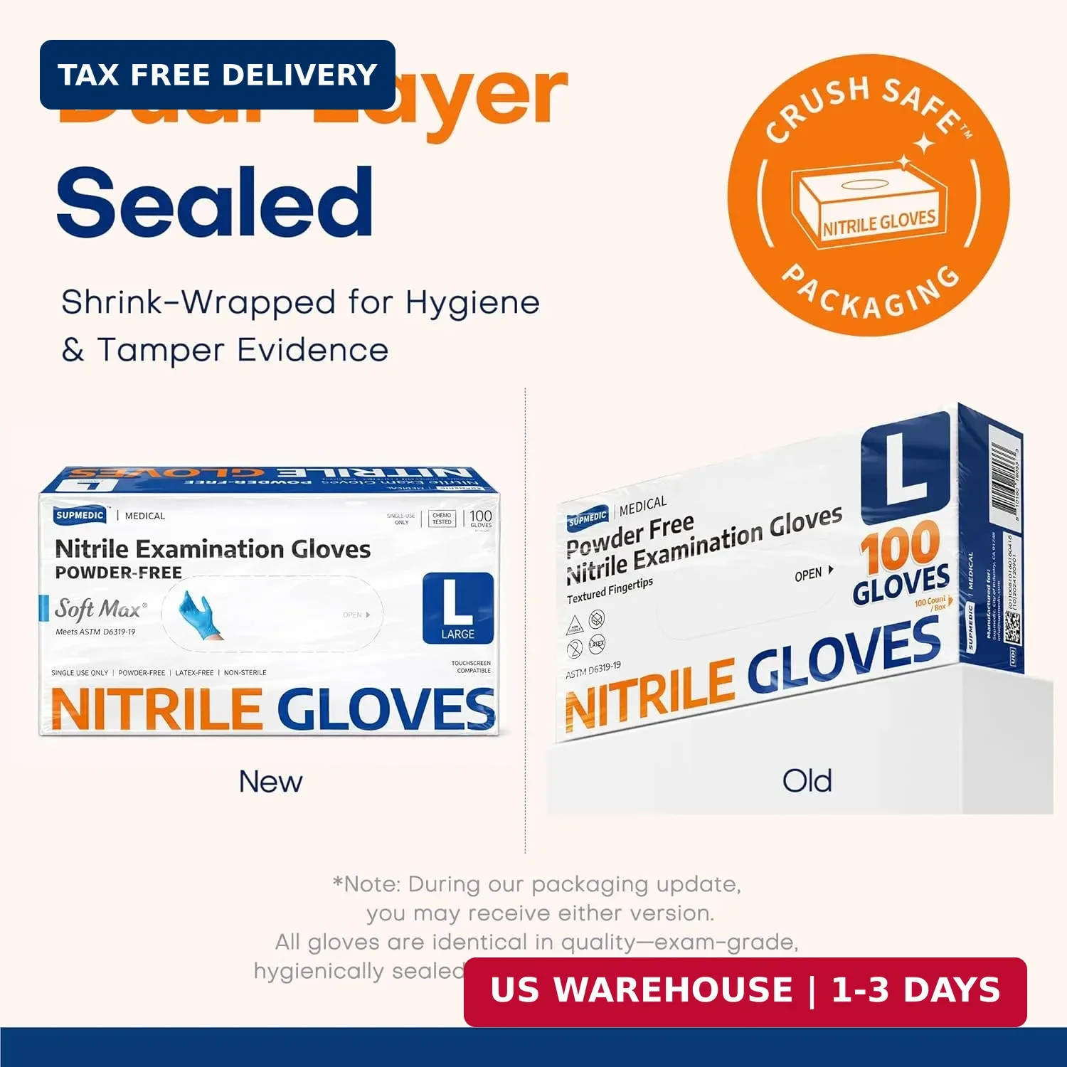 Supmedic Medical Soft Max™ Nitrile Exam Gloves, 100 Count Latex-Free Powder-Free