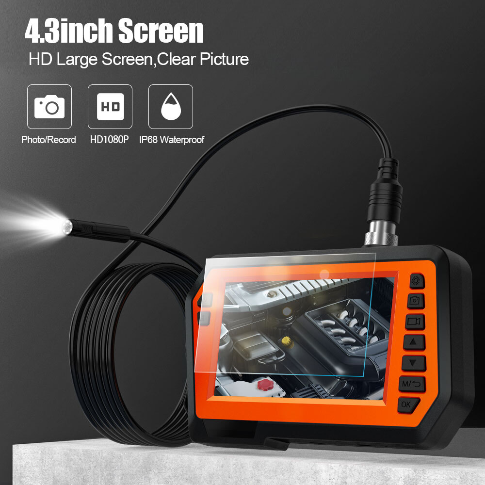 4.3inch Dual Lens Endoscope Sewer Drain Pipe Inspection Camera 1080P 5M cable