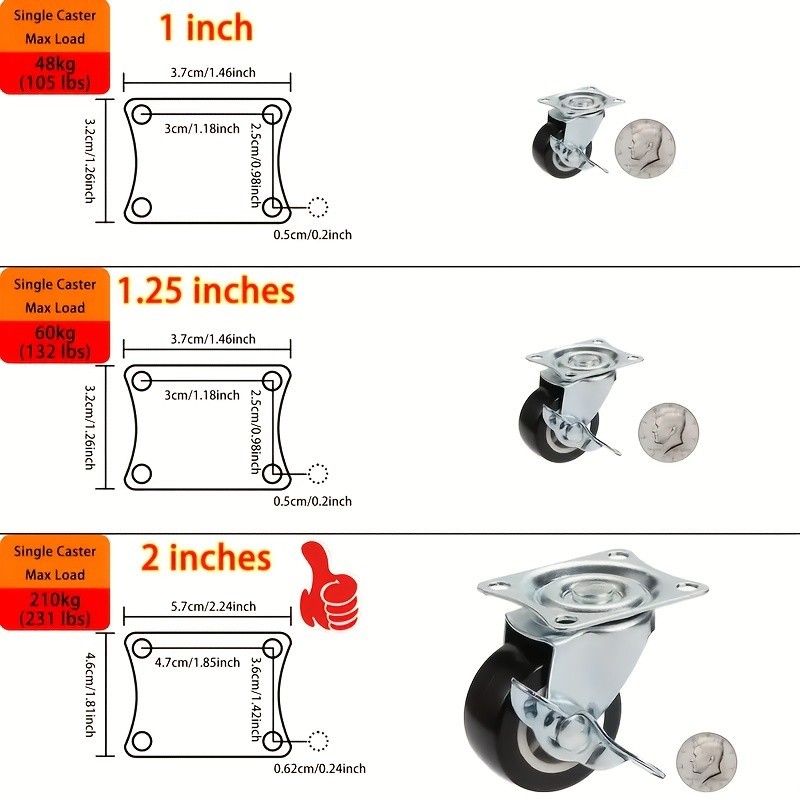 Swivel Caster Wheels with Brake – Quiet, 360° Rotating for Furniture & Carts