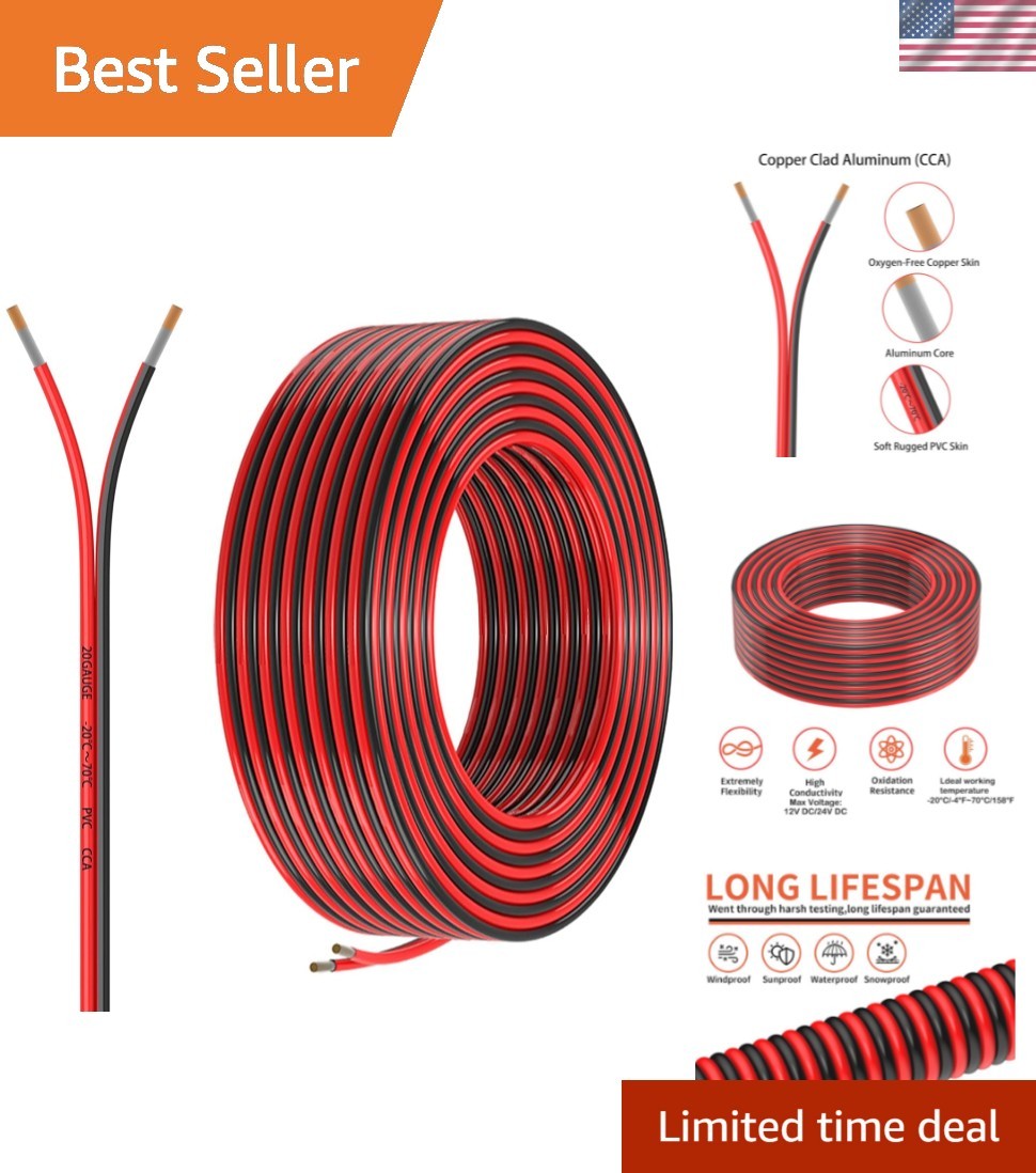 20 Gauge 2 Conductors 30FT Electrical Wire, Red Black Cable, Flexible Low Vol…