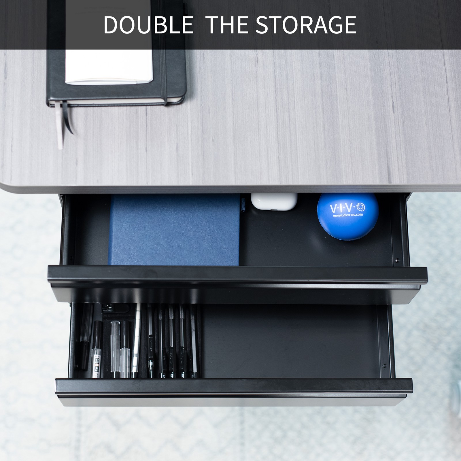 VIVO Black Dual Level 16″ Pull Out Under Desk Storage Drawer Set without Shell