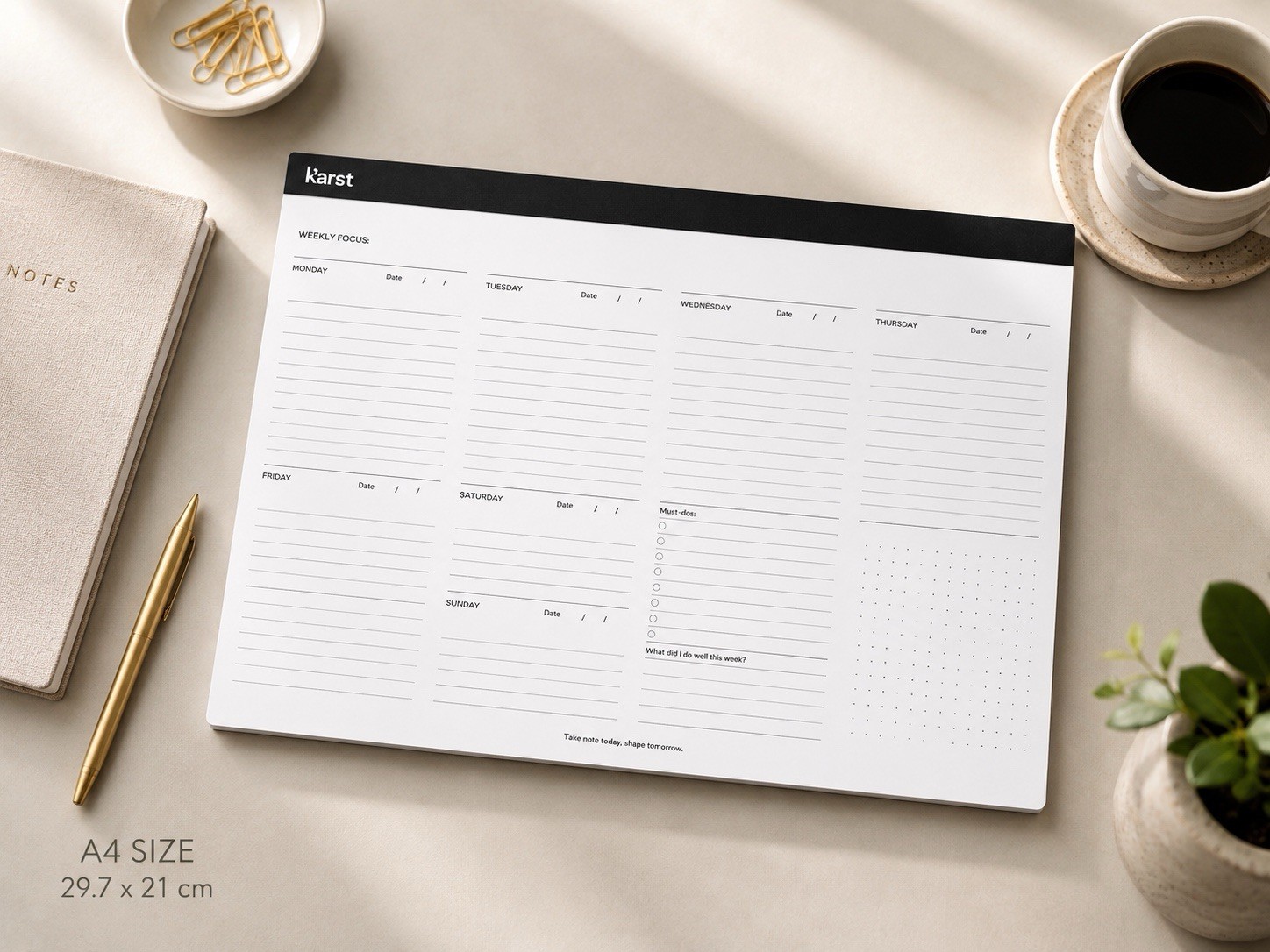 Karst A4 Weekly Desk Planner Pad Undated Stone Paper Minimalist Office Calendar