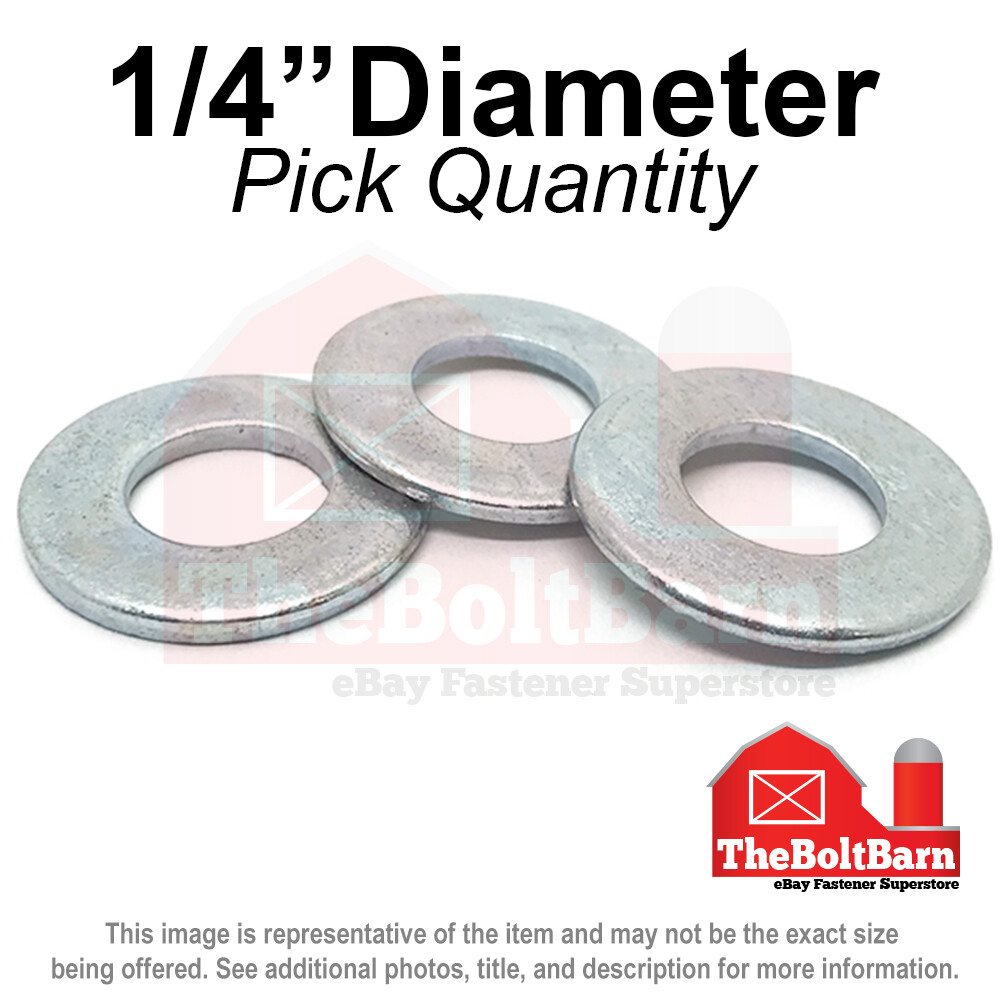1/4″ SAE Flat Washers Low Carbon Steel Zinc Plated (Pick Quantity)