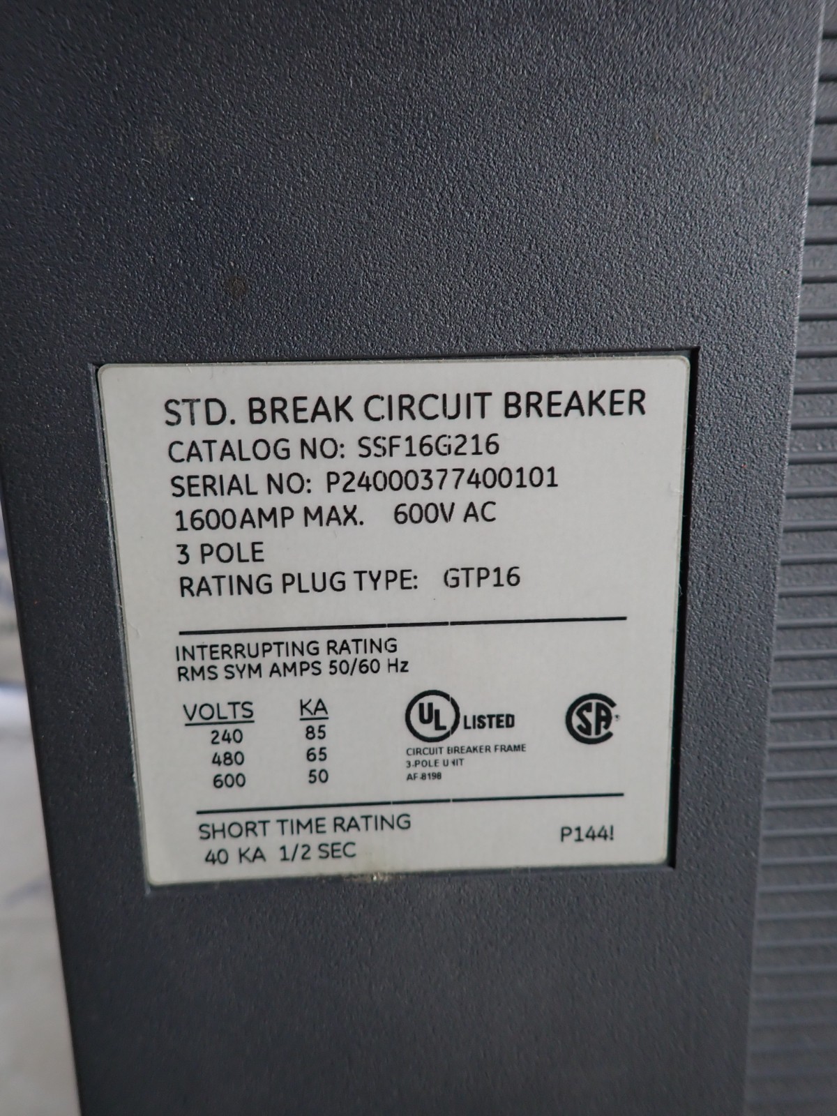 GE Power Break II SSF16G216 1600 amp 65kA@480v GB216L4XXXFXXX -TESTED