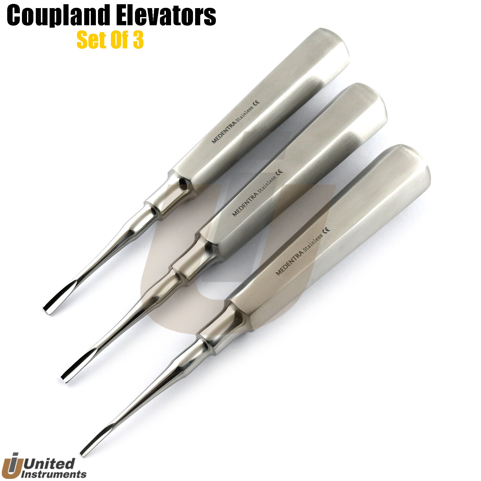 3Pcs Dental Coupland Elevators Luxating Root Elevator Straight 2mm, 3mm, 4mm New