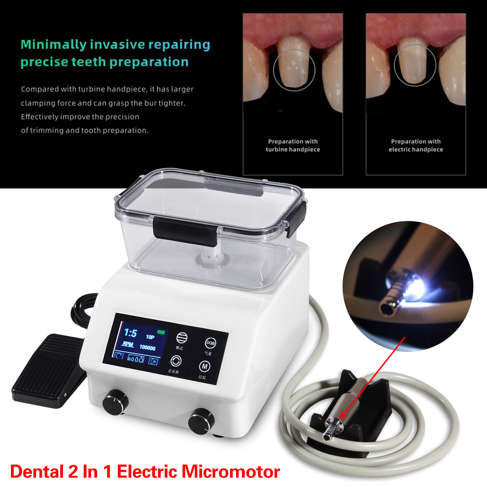 Dental LED Electric Micro motor Touch Button /Built-In Micromotor 1:5 1:1 CICADA