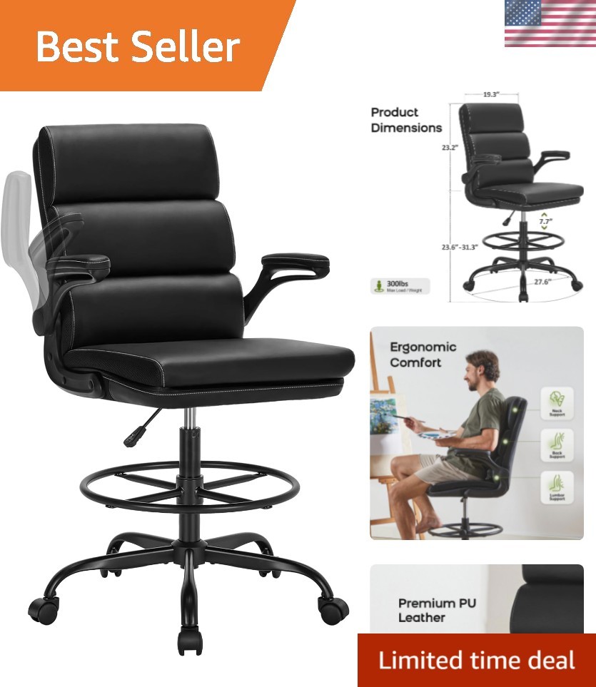 Drafting Chair Tall Office Chair with Padded Flip-up Armrests Executive Ergon…