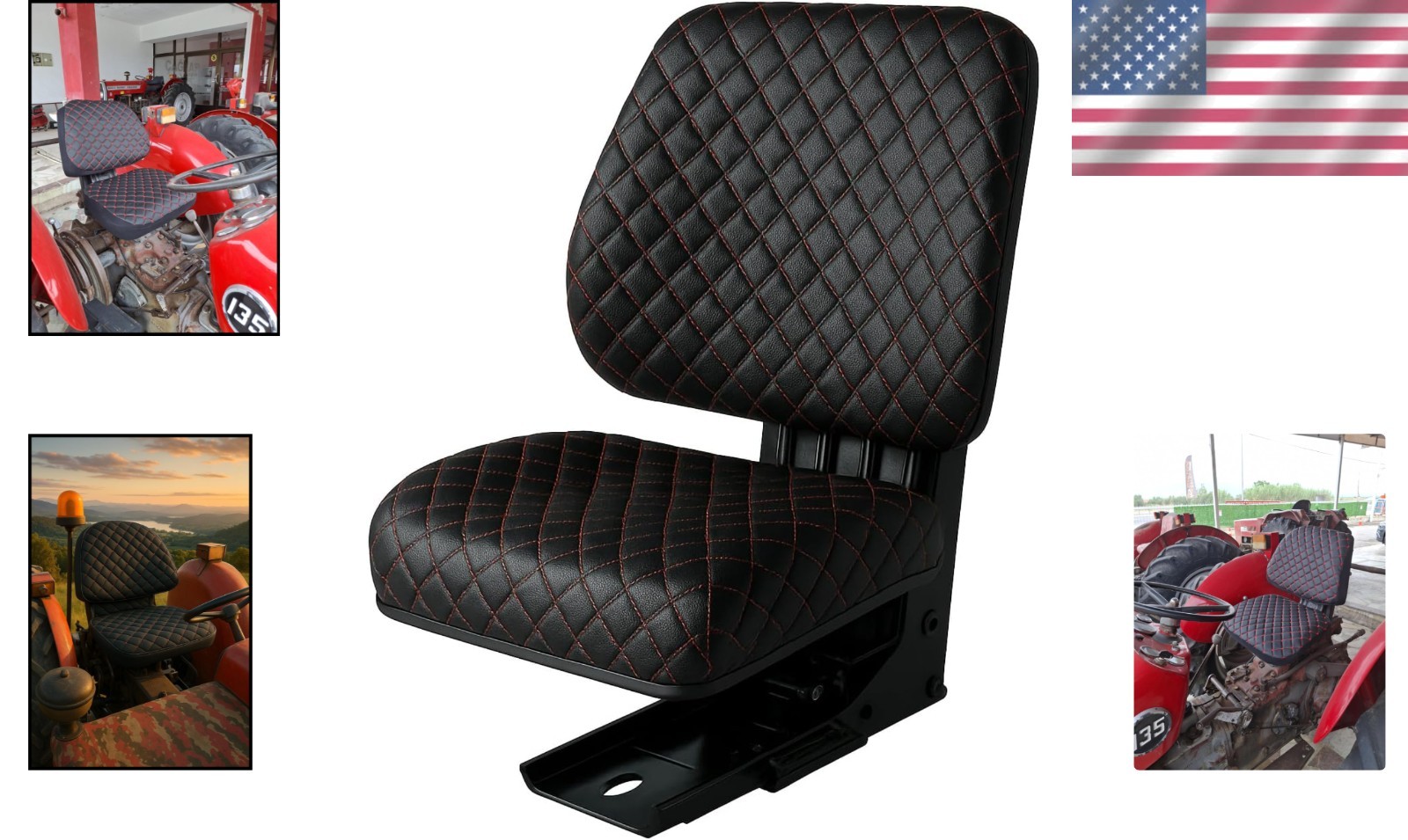 Universal Fit Tractor & Forklift Seat Cover – Comfortable Quilted Leather Design