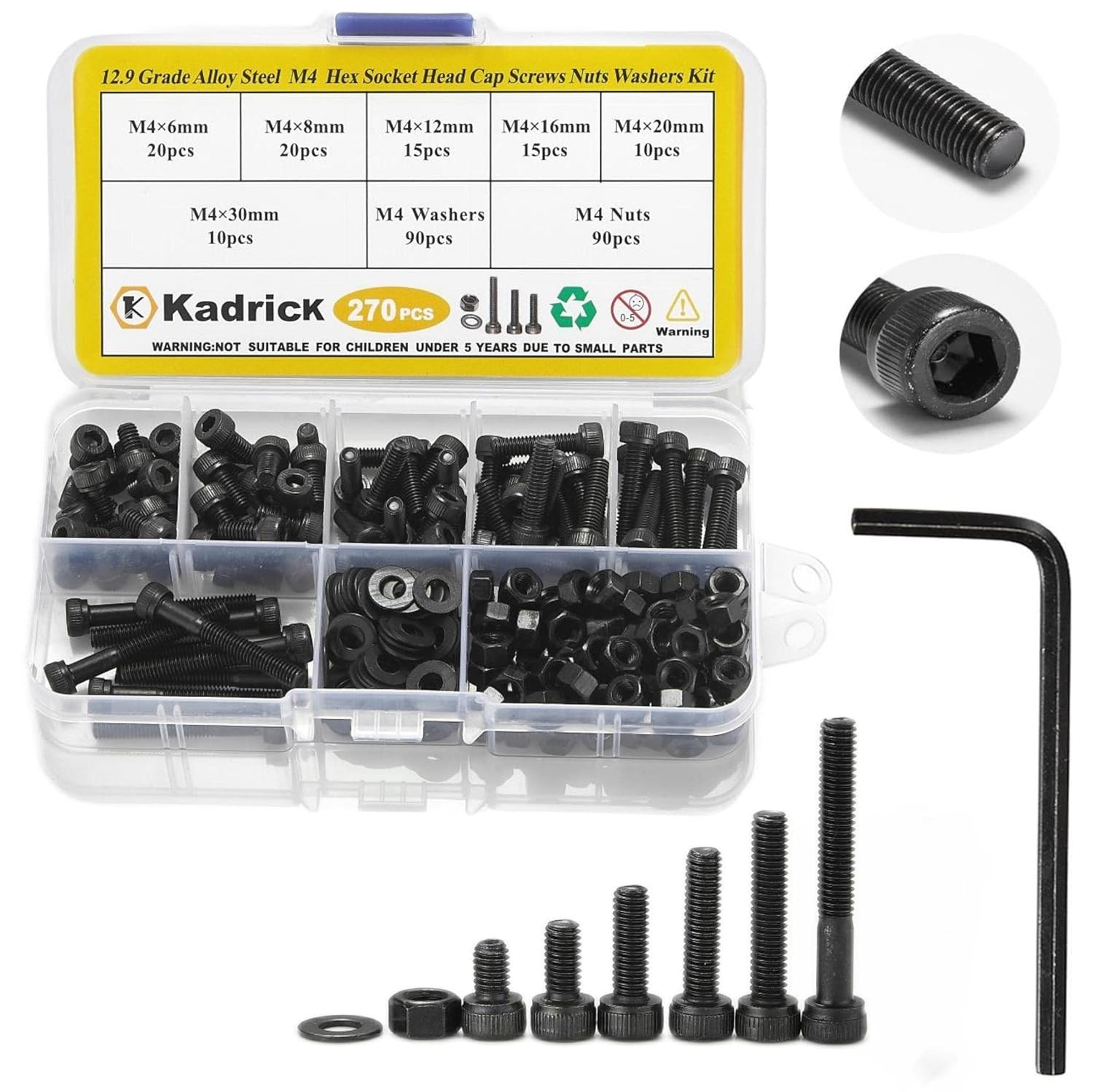 Versatile 270 Pcs M4 Screws with Nuts/Washers – Ideal for All DIY Projects