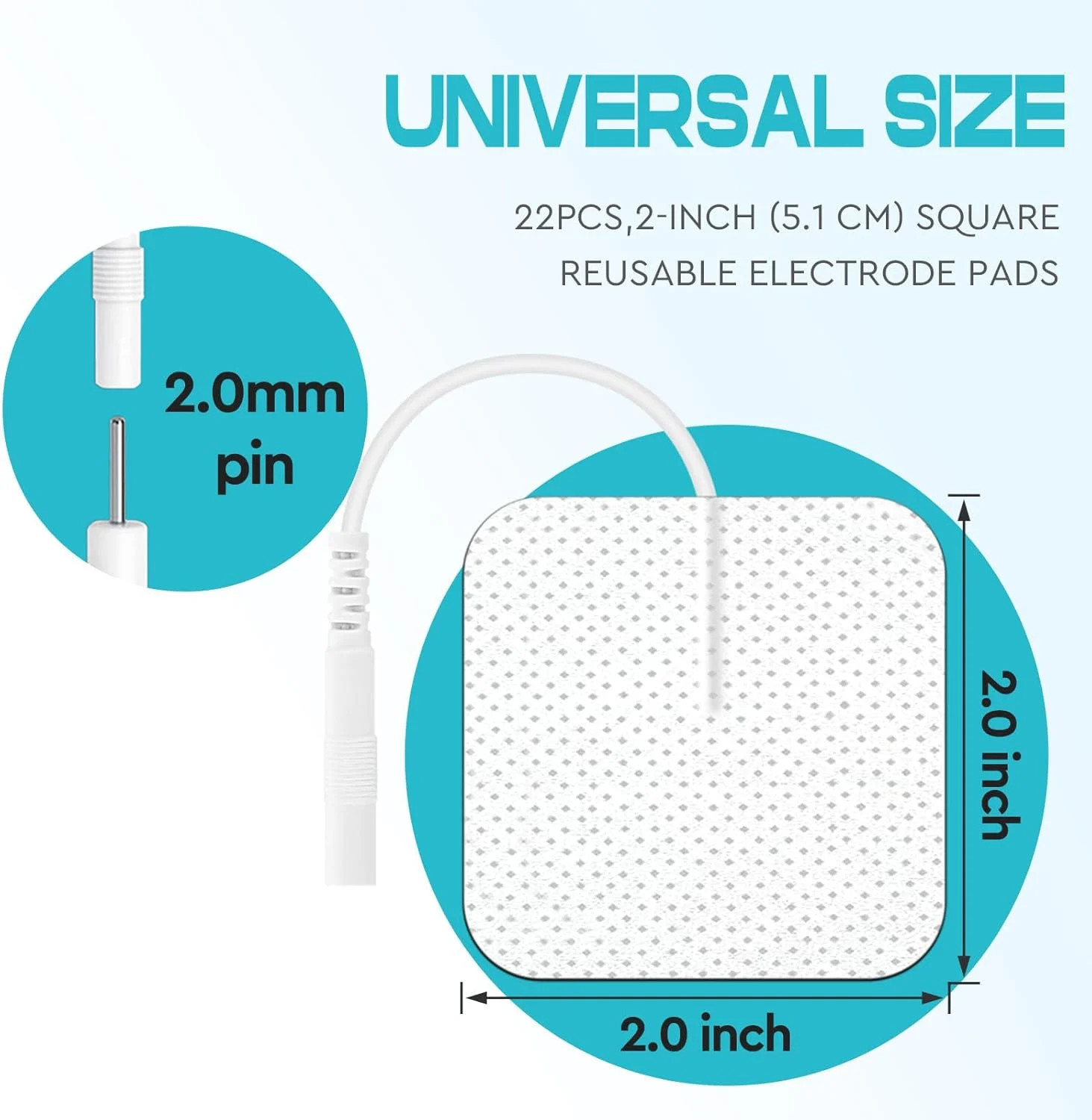 22 PCS 2X2” Tens Unit Electrode Pads Compatible with 7000 Muscle Machine, Reuse