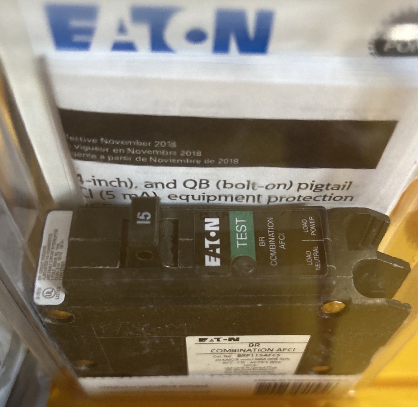 Eaton 15 Amp 120-Volt AFCI Plug-on Neutral Circuit Breaker BRP115AFCS NEW