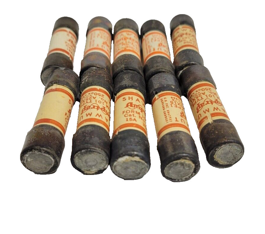 LOT OF 10 – SHAWMUT FORM 101 TYPE 1 CAT NO 250 OR LESS VOLT A25X15 FUSE 15A USED