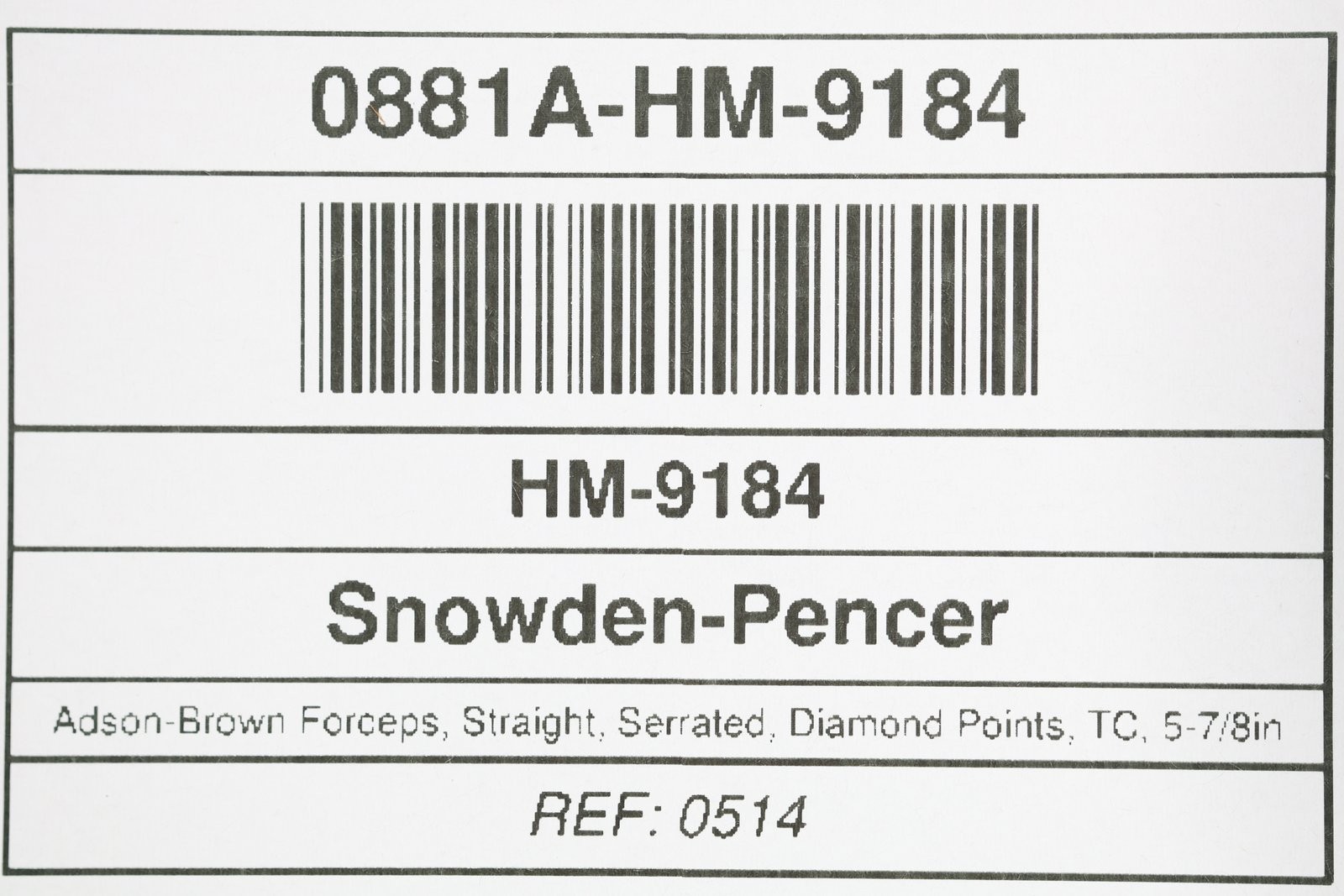 Snowden-Pencer 0514 Adson-Brown Forceps, Straight, Serrated, TC, 5-7/8in