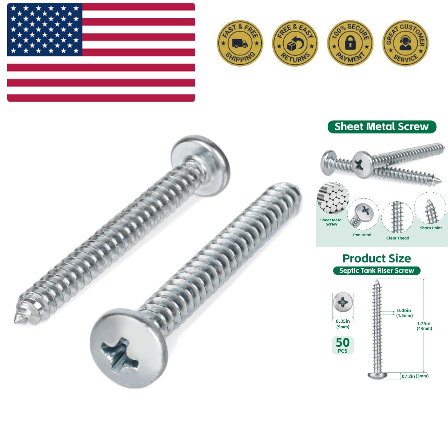 50Pcs Sheet Metal Screw, Septic Tank Riser Screw for Tuf-Tite Risers and Lids…
