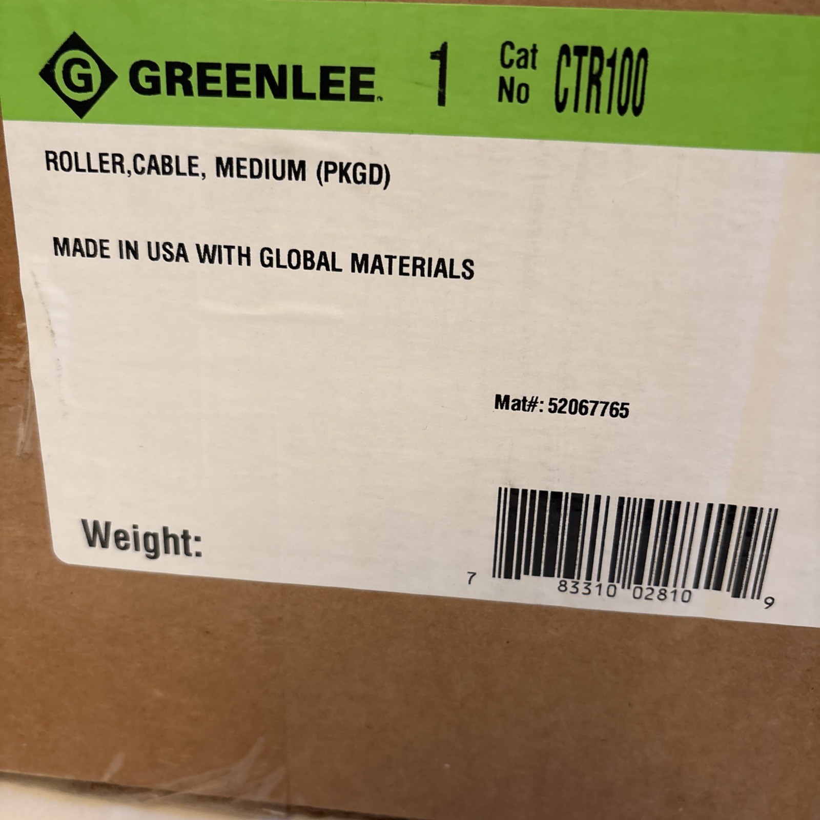 Greenlee CTR100 Medium Duty Cable Roller NEW IN BOX FREE SHIPPING