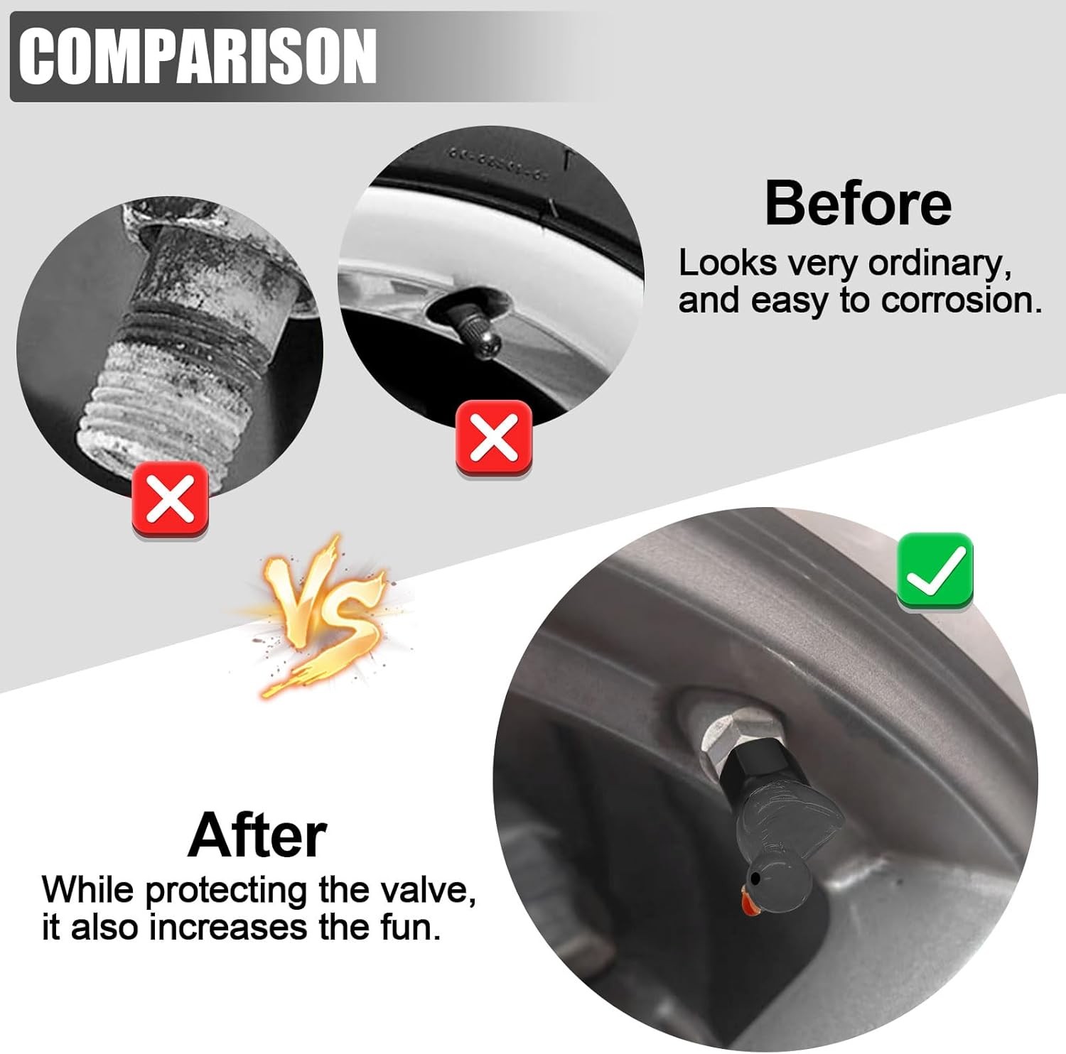Glow in The Dark Cute Duck Tire Valve Caps, 4 Pack for Cars Motor Color: black