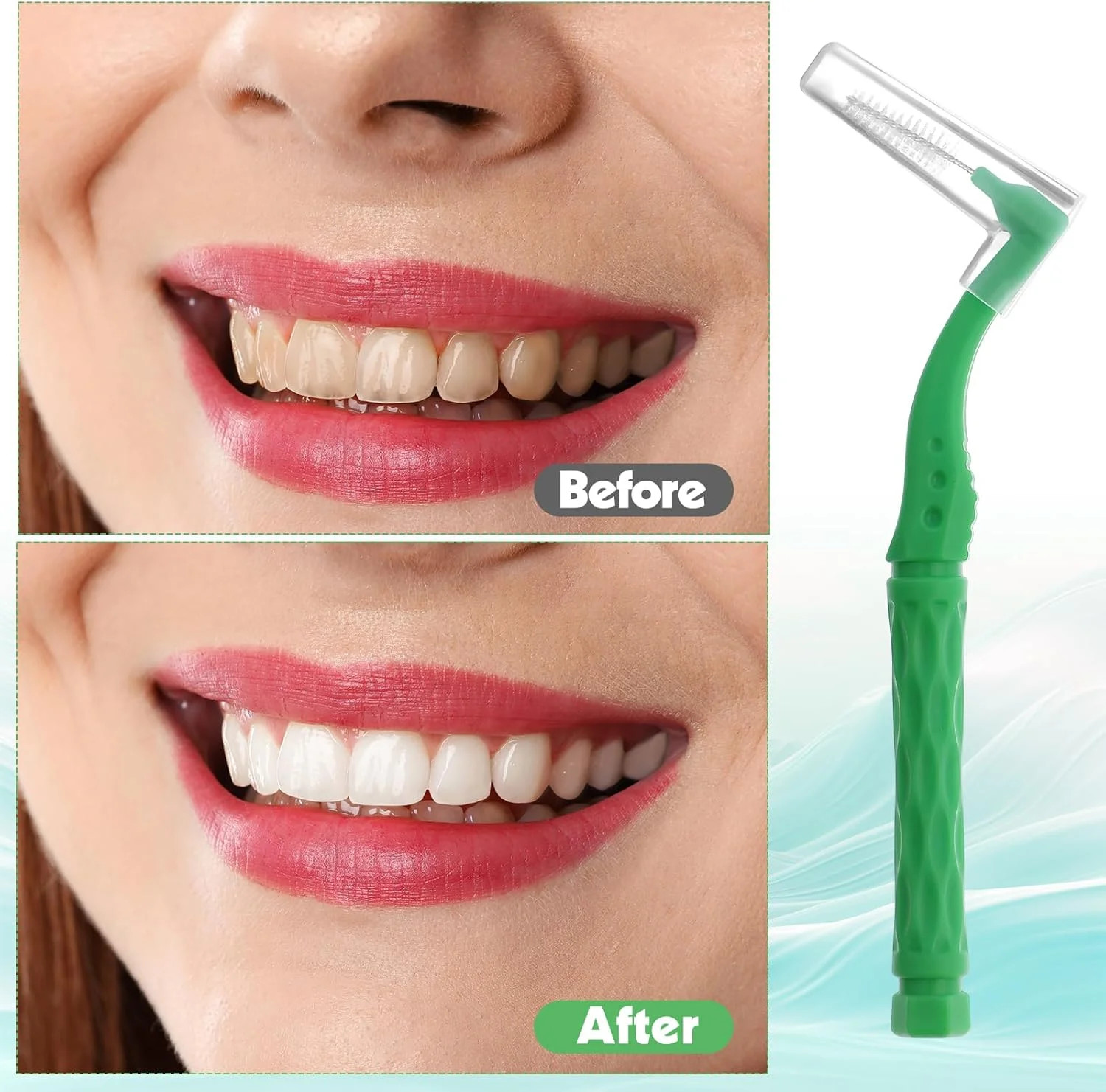 50pcs Interdental Brushes, Green Soft Dental Brushes with Non-Slip Handle Angled