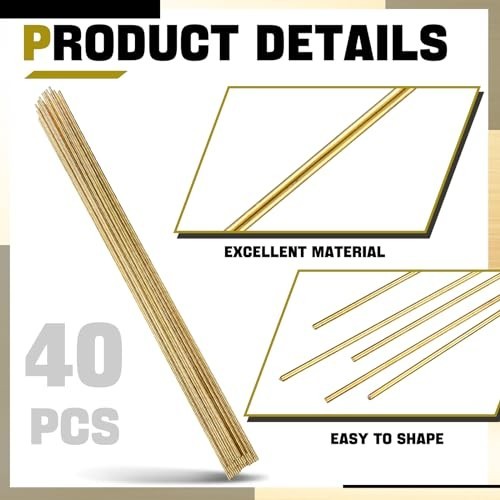 Moxweyeni 40 Pcs Brass Rods 1.5 mm 2 mm Brass Welding Brazing Rods Copper Alloy