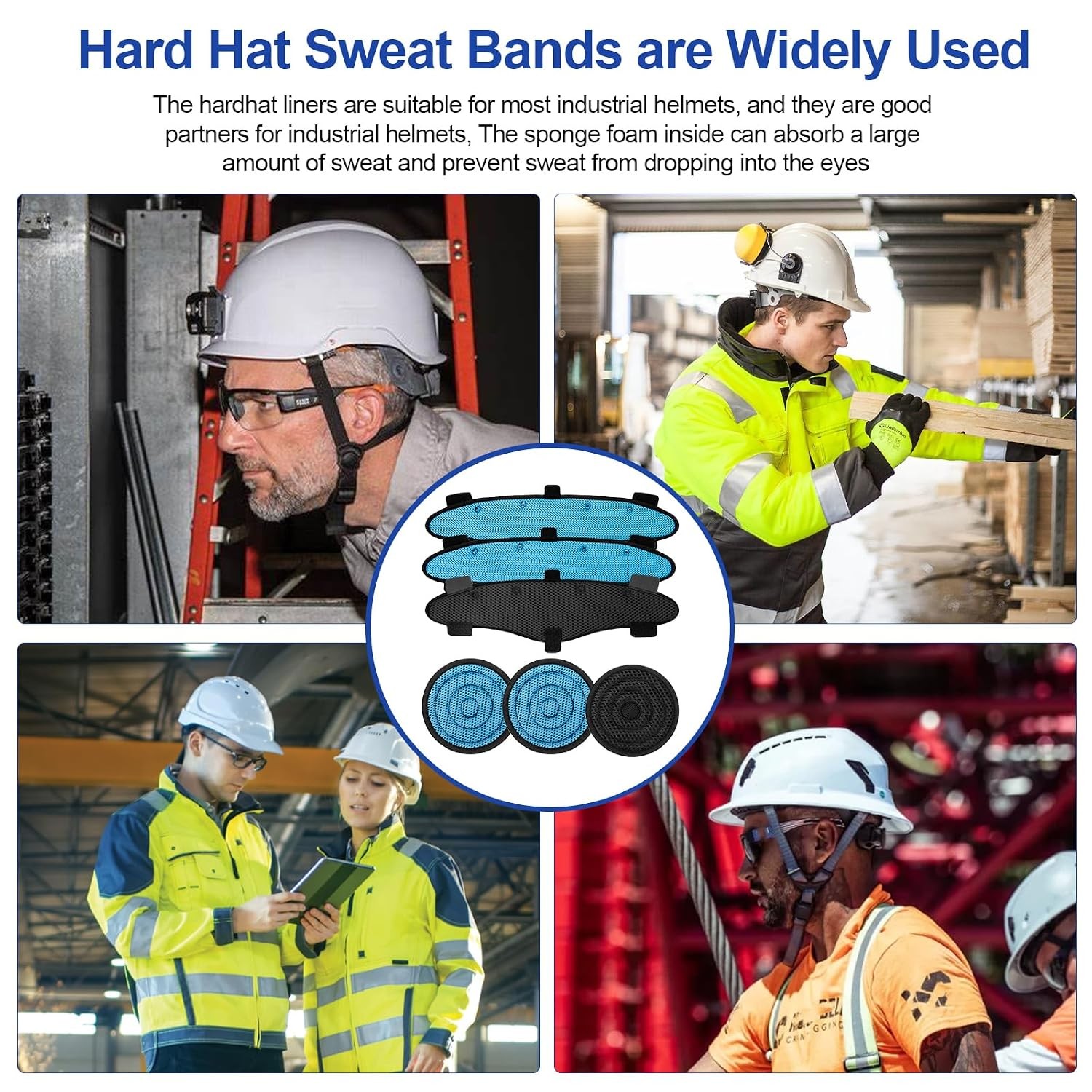 Washable Reusable Hard Hat Top Pads and Sweatbands Safety Helmet Accessories