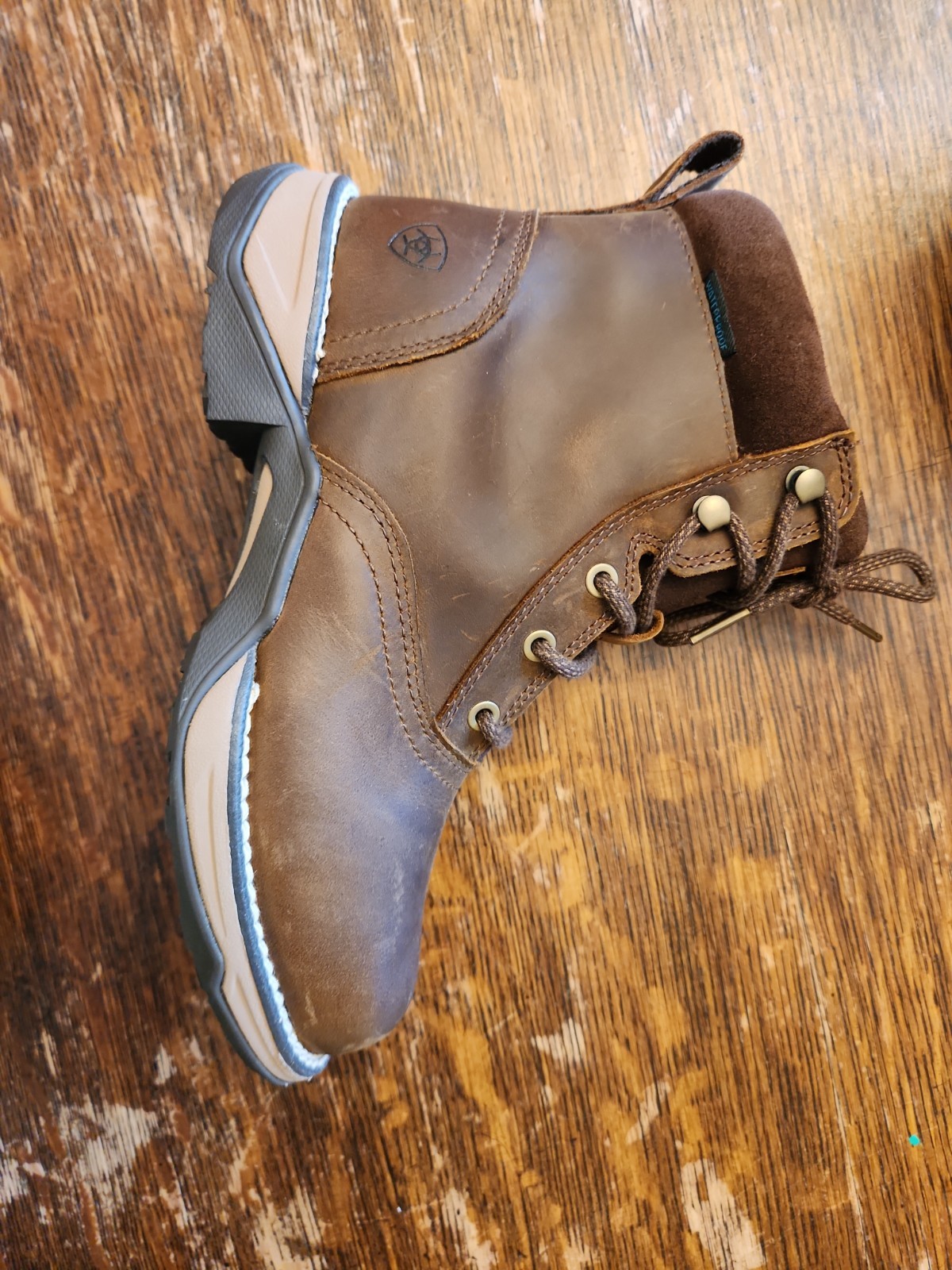 NWNT Ariat Anthem Round Toe Lacer Waterproof Boot Woman 10035822 BROWN 7B.
