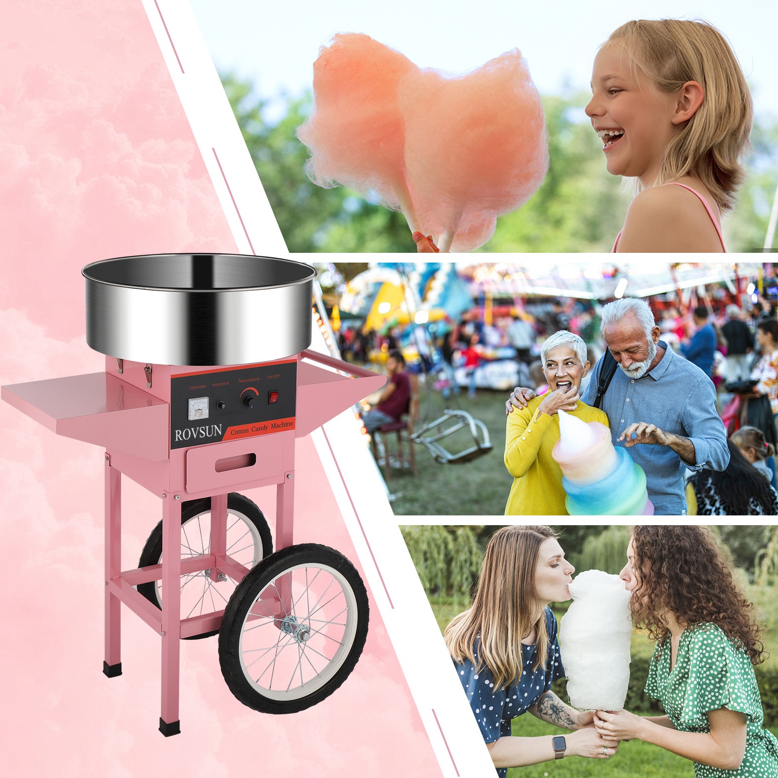 ROVSUN 20″ Commercial Cotton Candy Machine w/Cart Stainless Steel Floss Maker