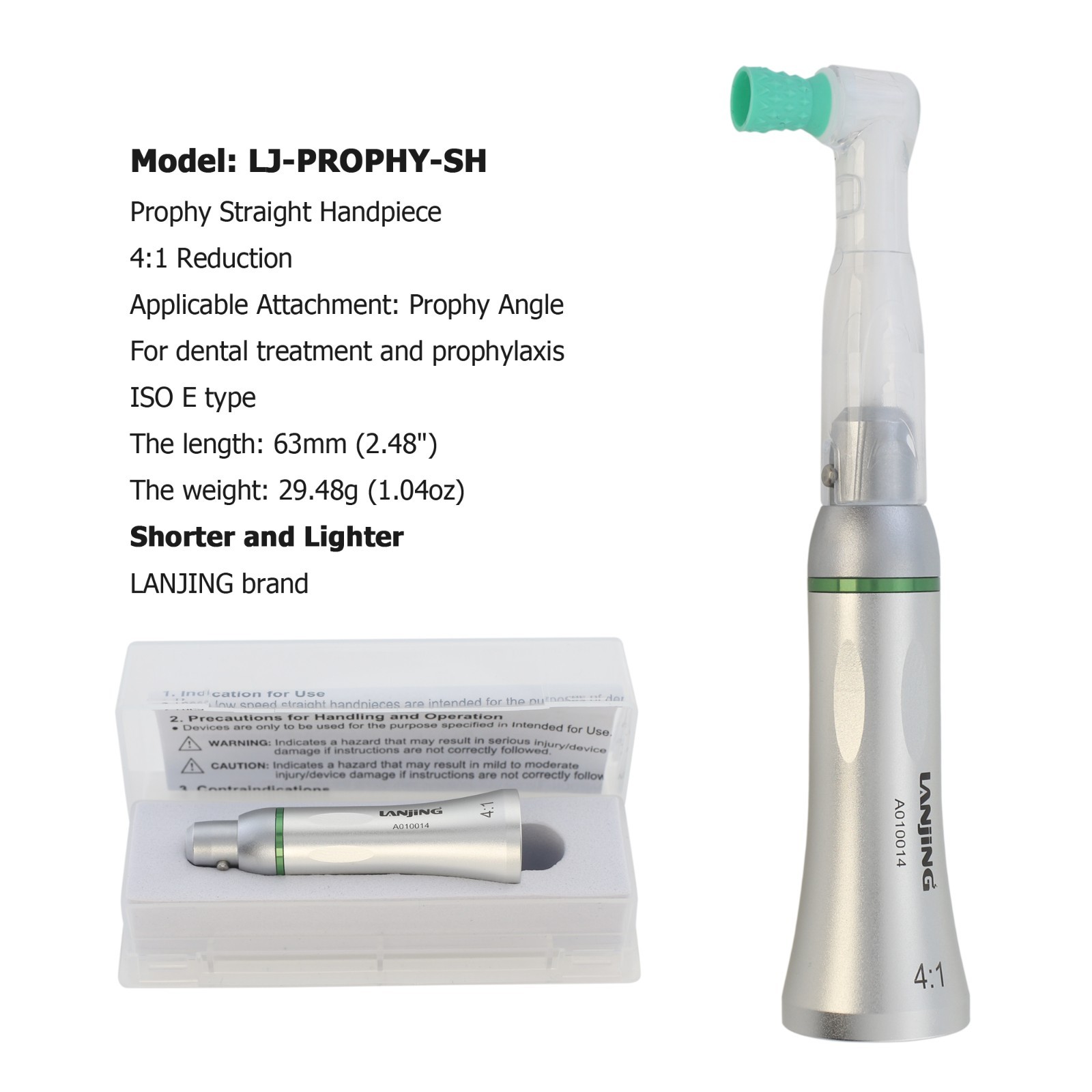 Dental Hygiene Prophy Air Motor Handpiece 4:1 Straight Nose Cone 4 Hole RDH WH